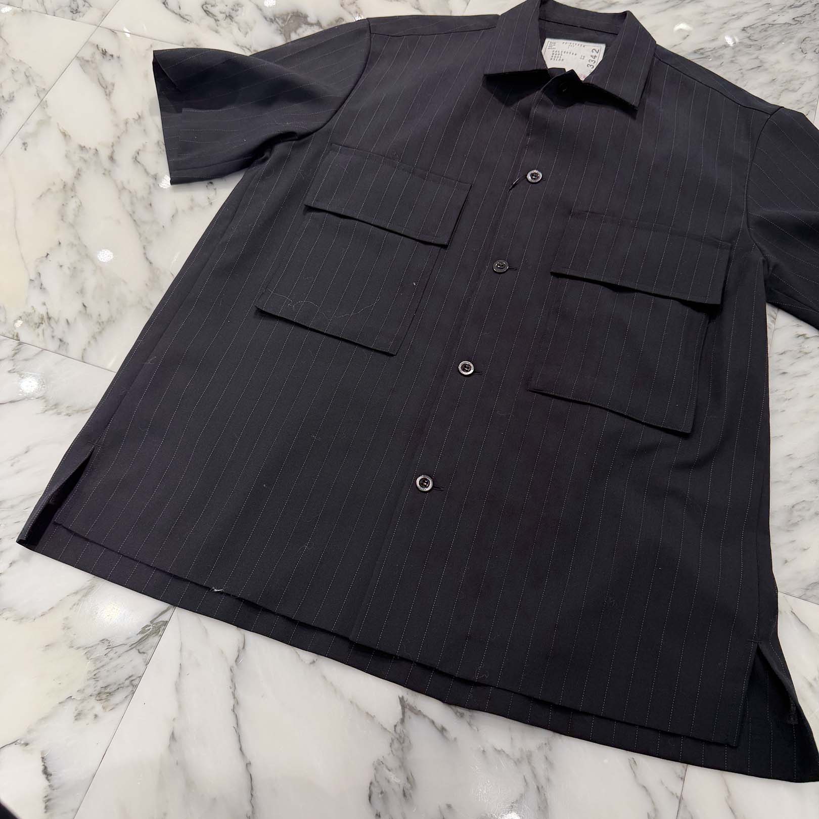 sacai 2024SS Chalk Stripe Short Sleeve Shirt 24-03342M Size 1 サカイ チョークストライプ ショートスリーブシャツ サイズ1