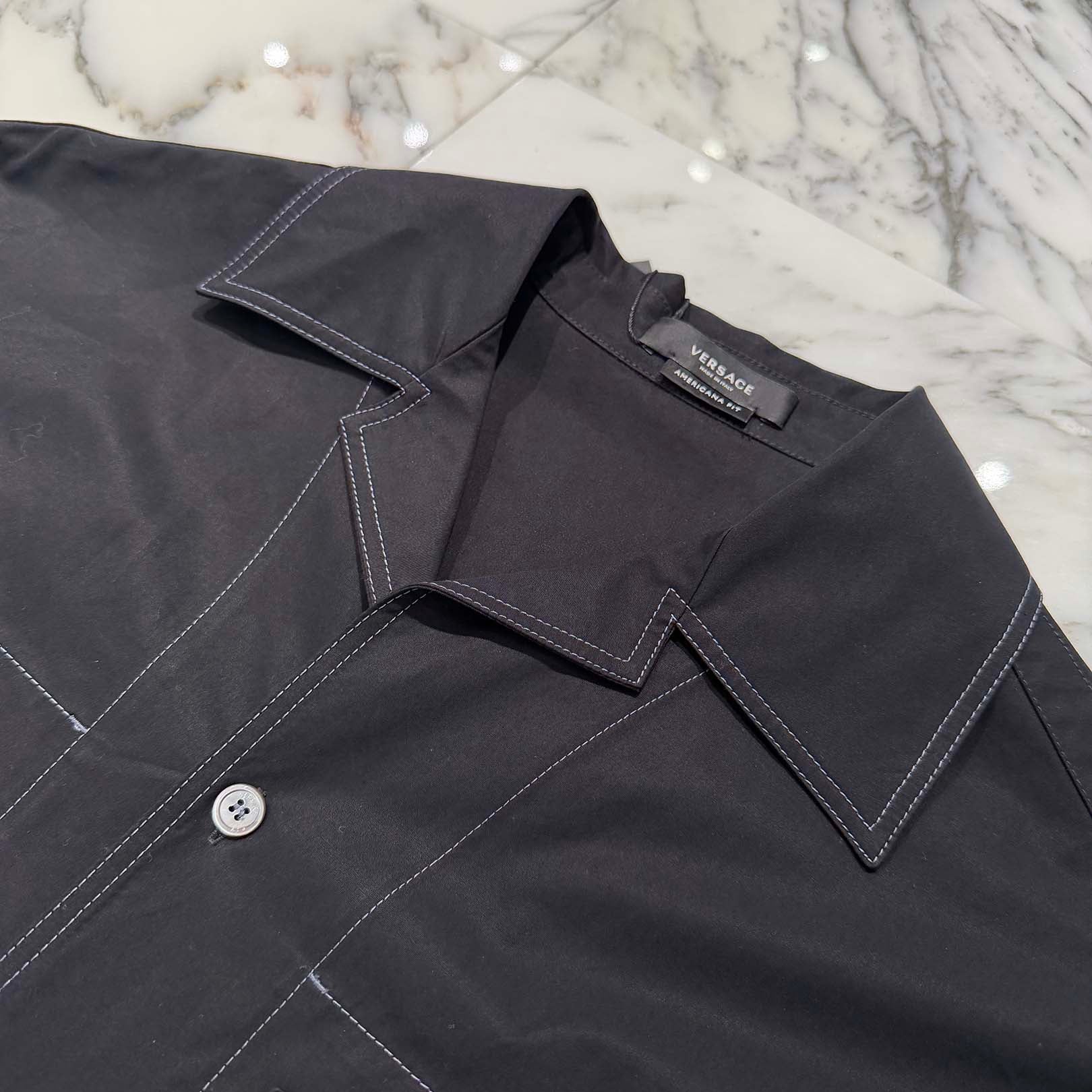 VERSACE 2023SS La Colonna Embroidered Short Sleeve Shirt 1009922 1A07136 Size 48 ヴェルサーチェ ラ・コロンナ エンブロイダリー ショートスリーブシャツ サイズ48