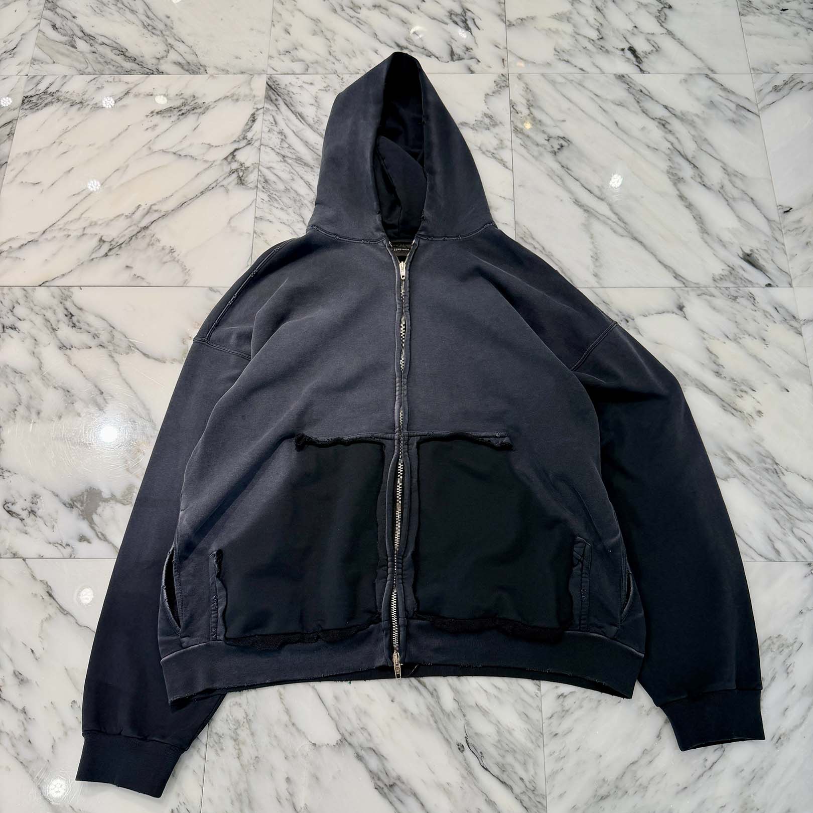 BALENCIAGA 2023SS Tape Type Ripped Pocket Zip Up Hoodie 744451 T0VB1 Size S バレンシアガ テープタイプ リップド ポケット ジップアップ フーディ サイズS