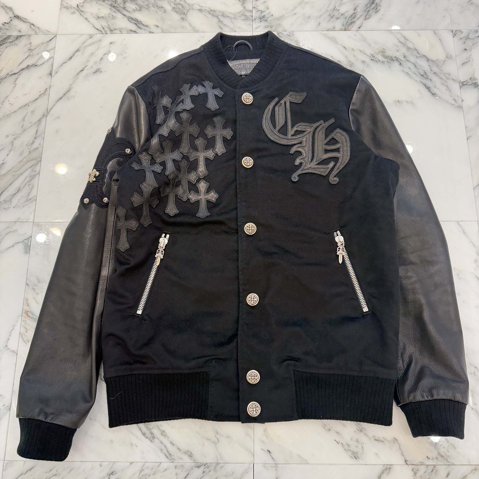 CHROME HEARTS LETTERMAN Cemetery Cross Patch Blouson Jacket Size M クロムハーツ レターマン セメタリークロスパッチ ブルゾンジャケット サイズM