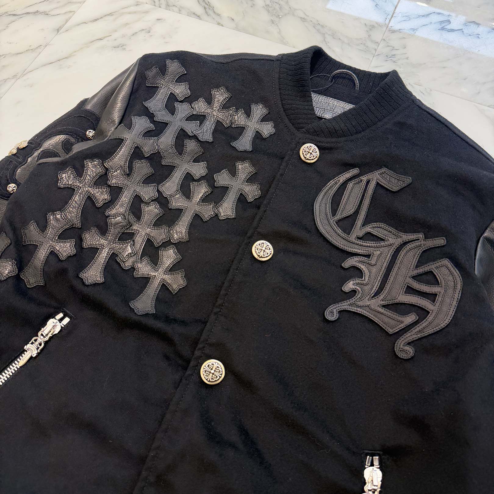 CHROME HEARTS LETTERMAN Cemetery Cross Patch Blouson Jacket Size M クロムハーツ レターマン セメタリークロスパッチ ブルゾンジャケット サイズM