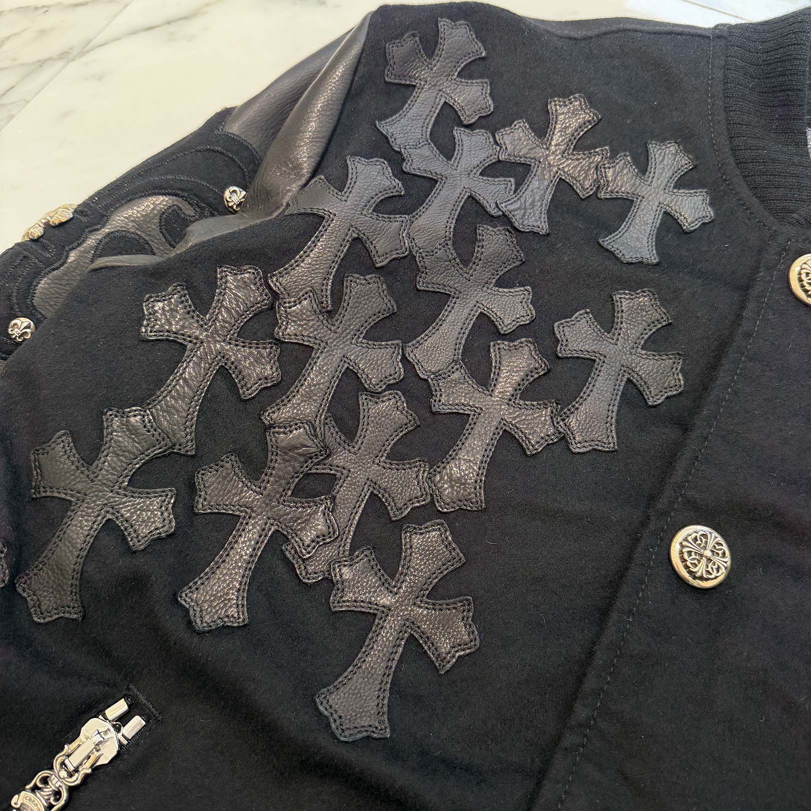 CHROME HEARTS LETTERMAN Cemetery Cross Patch Blouson Jacket Size M クロムハーツ レターマン セメタリークロスパッチ ブルゾンジャケット サイズM