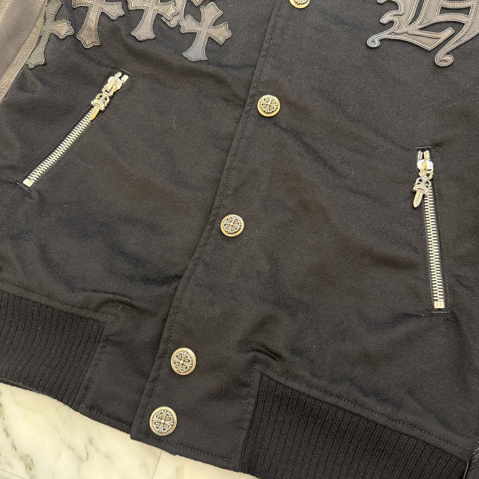 CHROME HEARTS LETTERMAN Cemetery Cross Patch Blouson Jacket Size M クロムハーツ レターマン セメタリークロスパッチ ブルゾンジャケット サイズM