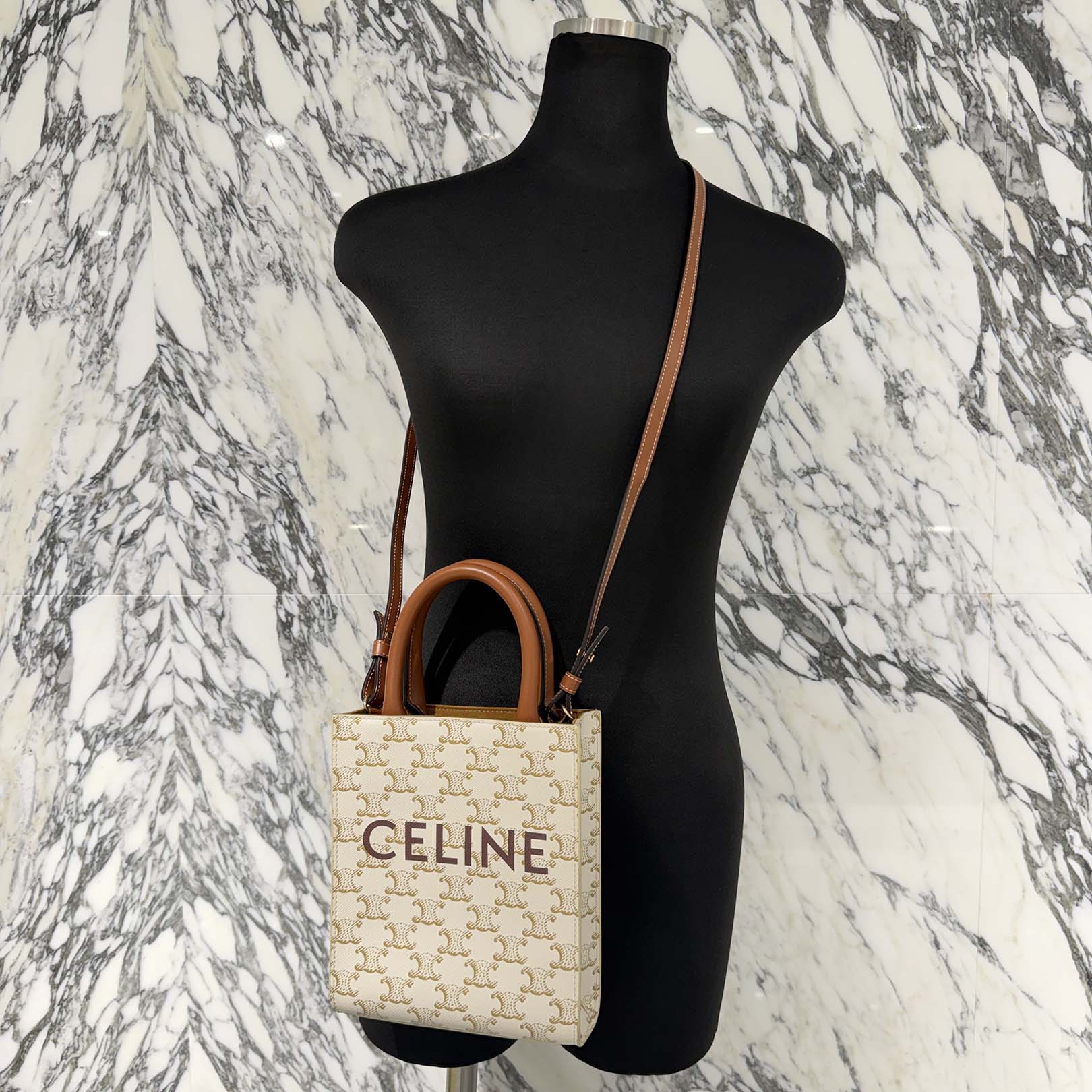 CELINE Mini Vertical Cabas Triomphe Canvas Shoulder Bag セリーヌ