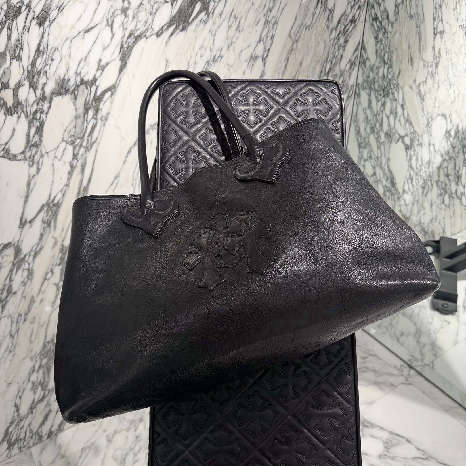 CHROME HEARTS 3 Cemetery Cross Patch FS Leather Tote Bag クロムハーツ 3セメタリークロスパッチ FS レザートートバッグ