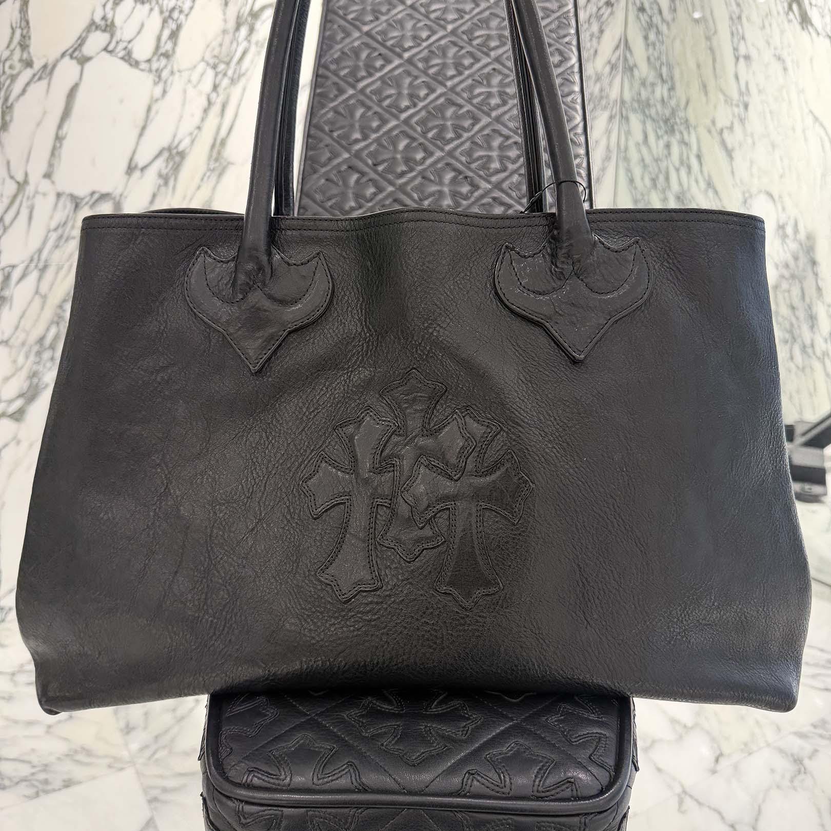 CHROME HEARTS 3 Cemetery Cross Patch FS Leather Tote Bag クロムハーツ 3セメタリークロスパッチ FS レザートートバッグ