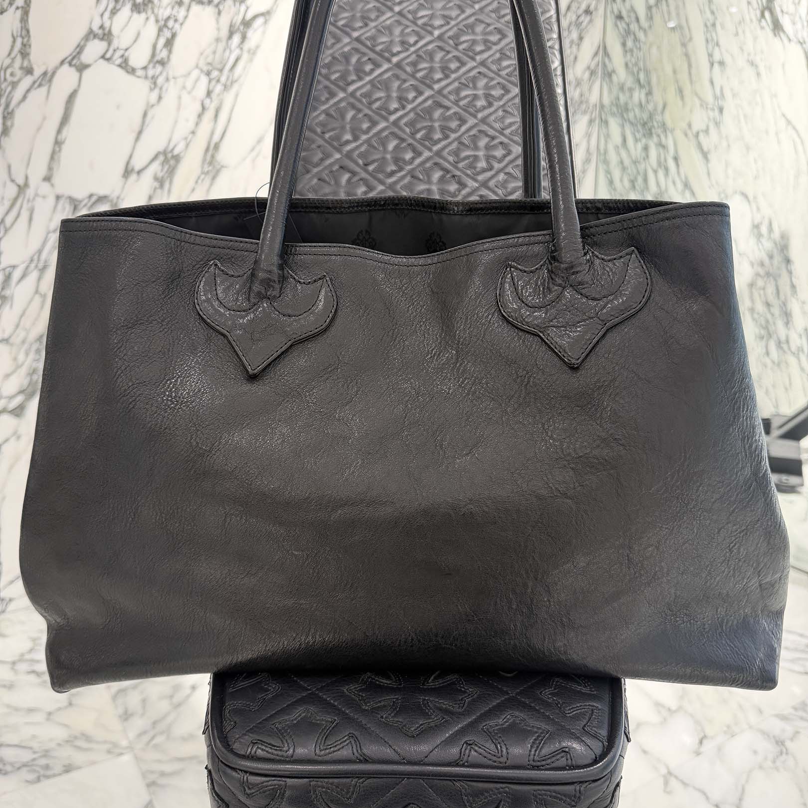 CHROME HEARTS 3 Cemetery Cross Patch FS Leather Tote Bag クロムハーツ 3セメタリークロスパッチ FS レザートートバッグ