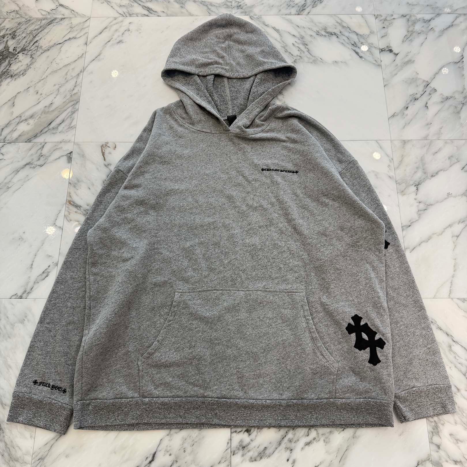 CHROME HEARTS Y NOT Cemetery Cross Leather Patch Pullover Hoodie Size XL クロムハーツ ワイノット セメタリークロスレザーパッチ プルオーバーフーディ サイズXL