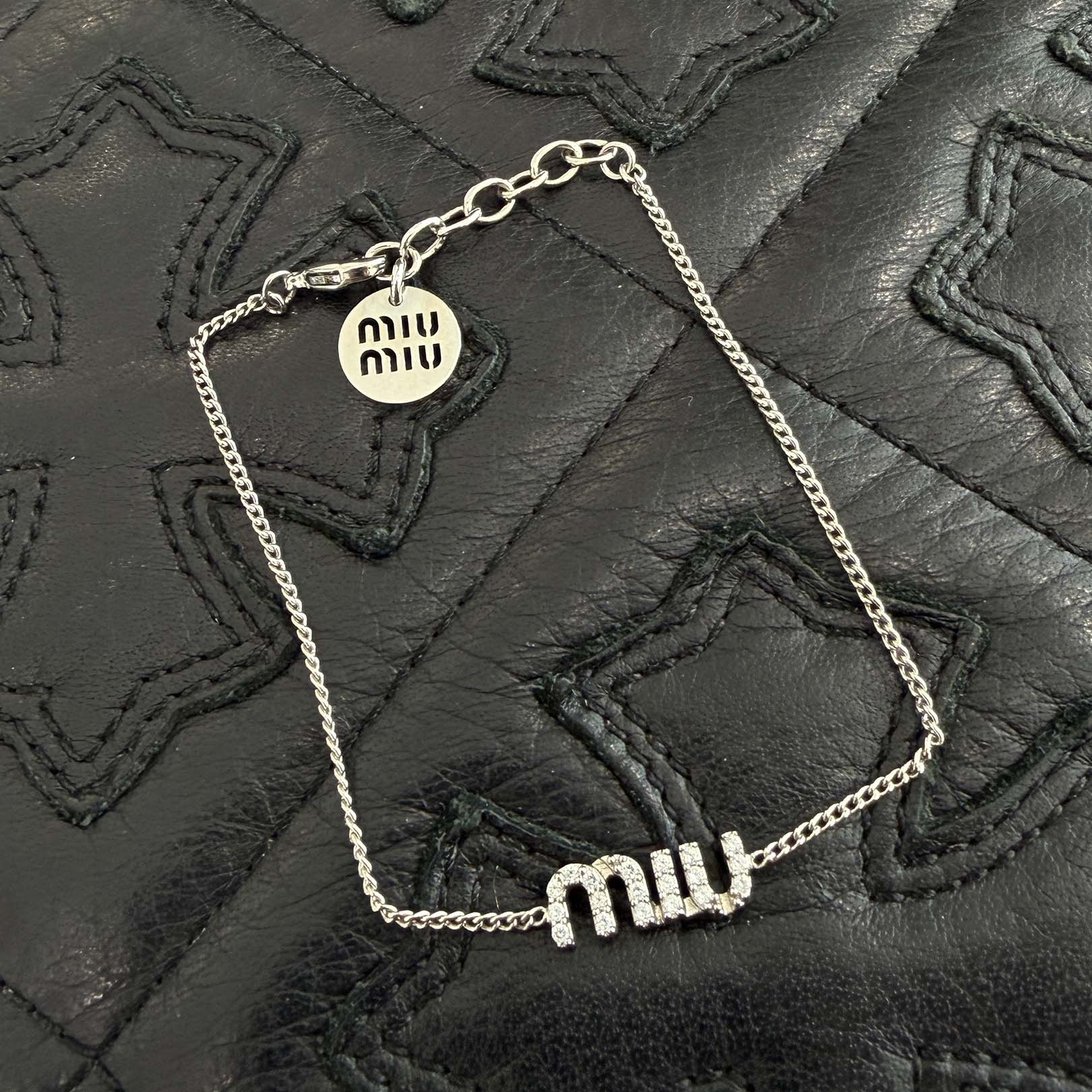 MIU MIU Logo Rhinestone Bracelet 5IB454 2DNC ミュウミュウ ロゴラインストーン ブレスレット