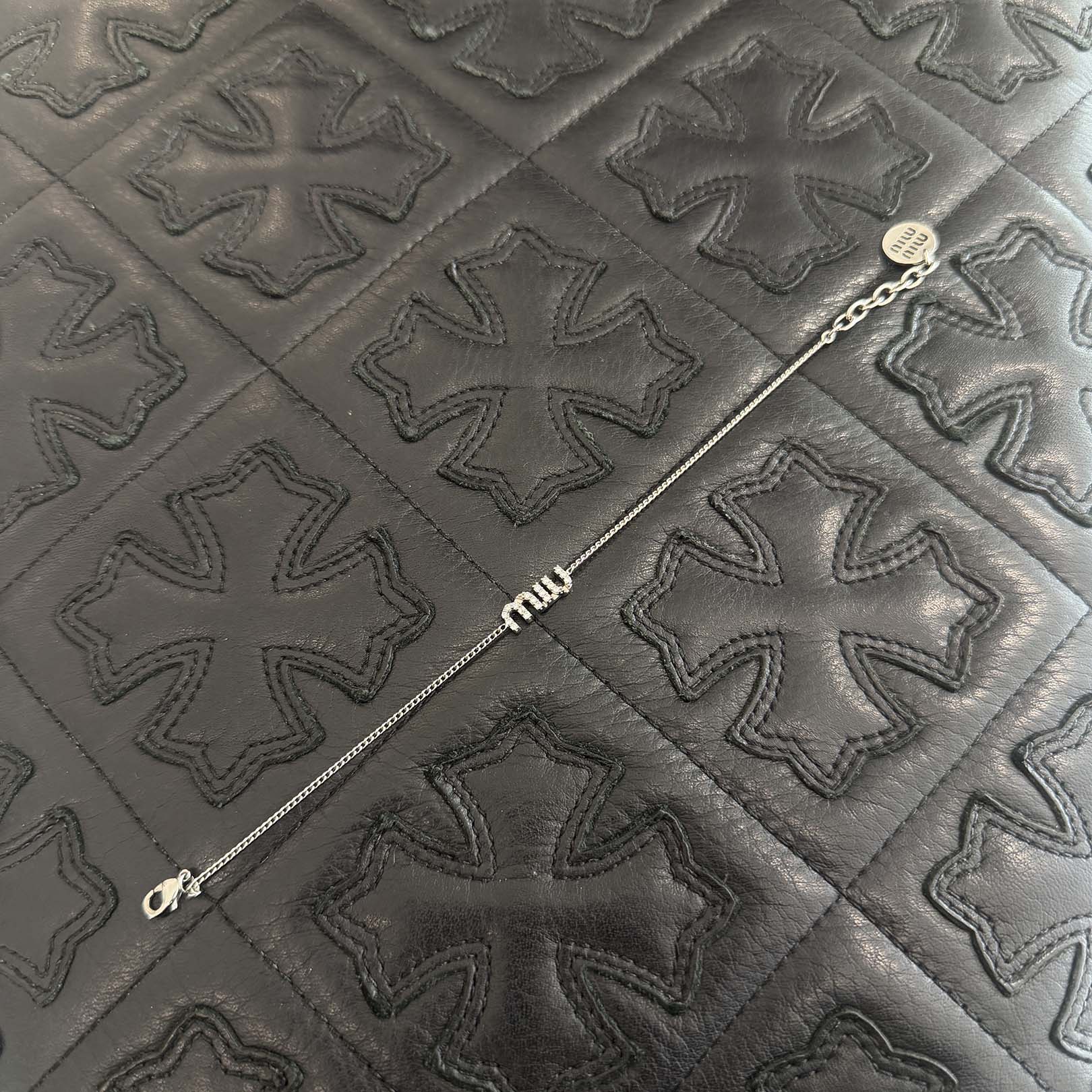 MIU MIU Logo Rhinestone Bracelet 5IB454 2DNC ミュウミュウ ロゴラインストーン ブレスレット