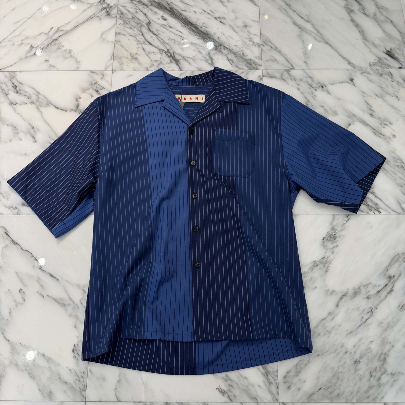 MARNI 2024SS Degradation Stripe Wool Bowling Short Sleeve Shirt CUMU0213A5 UTWA14 STB94 Size 44 マルニ デグラデーション ストライプ ウール ボーリング ショートスリーブシャツ サイズ44