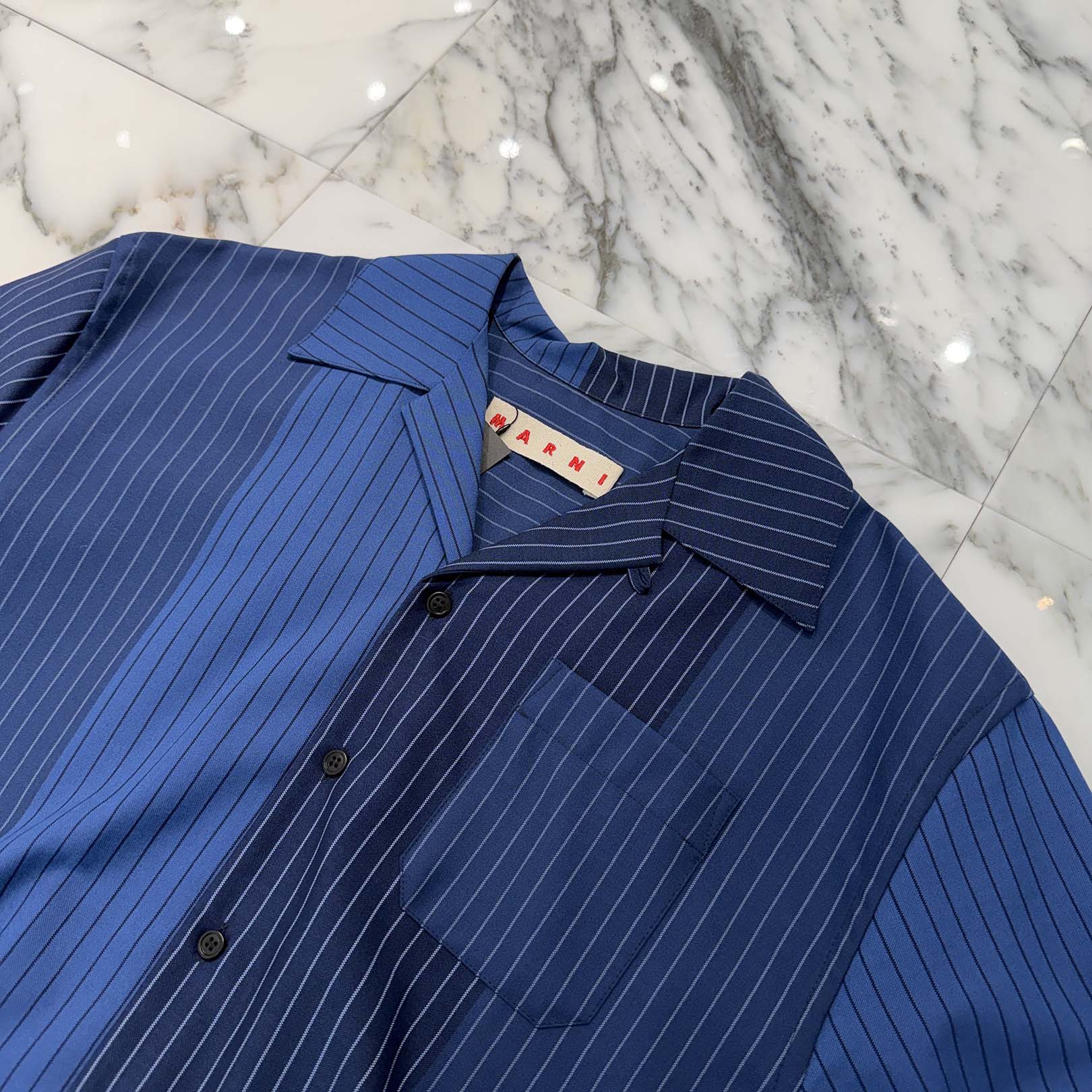 MARNI 2024SS Degradation Stripe Wool Bowling Short Sleeve Shirt CUMU0213A5 UTWA14 STB94 Size 44 マルニ デグラデーション ストライプ ウール ボーリング ショートスリーブシャツ サイズ44
