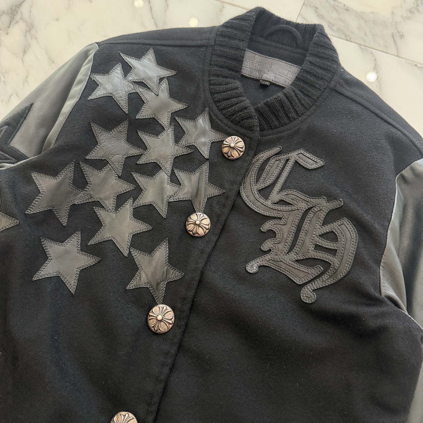 CHROME HEARTS LETTERMAN Star Leather Patch Blouson Jacket Size S