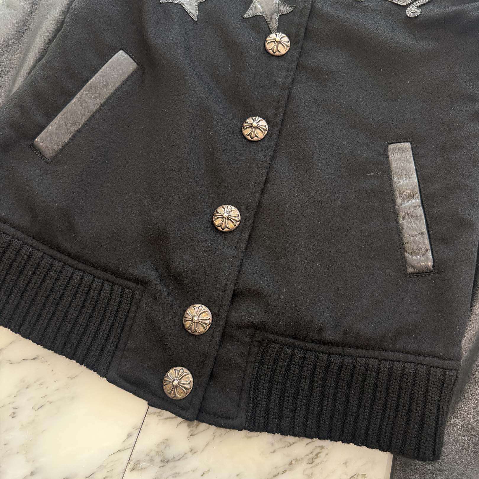 CHROME HEARTS LETTERMAN Star Leather Patch Blouson Jacket Size S クロムハーツ レターマン スターレザーパッチ ブルゾンジャケット サイズS