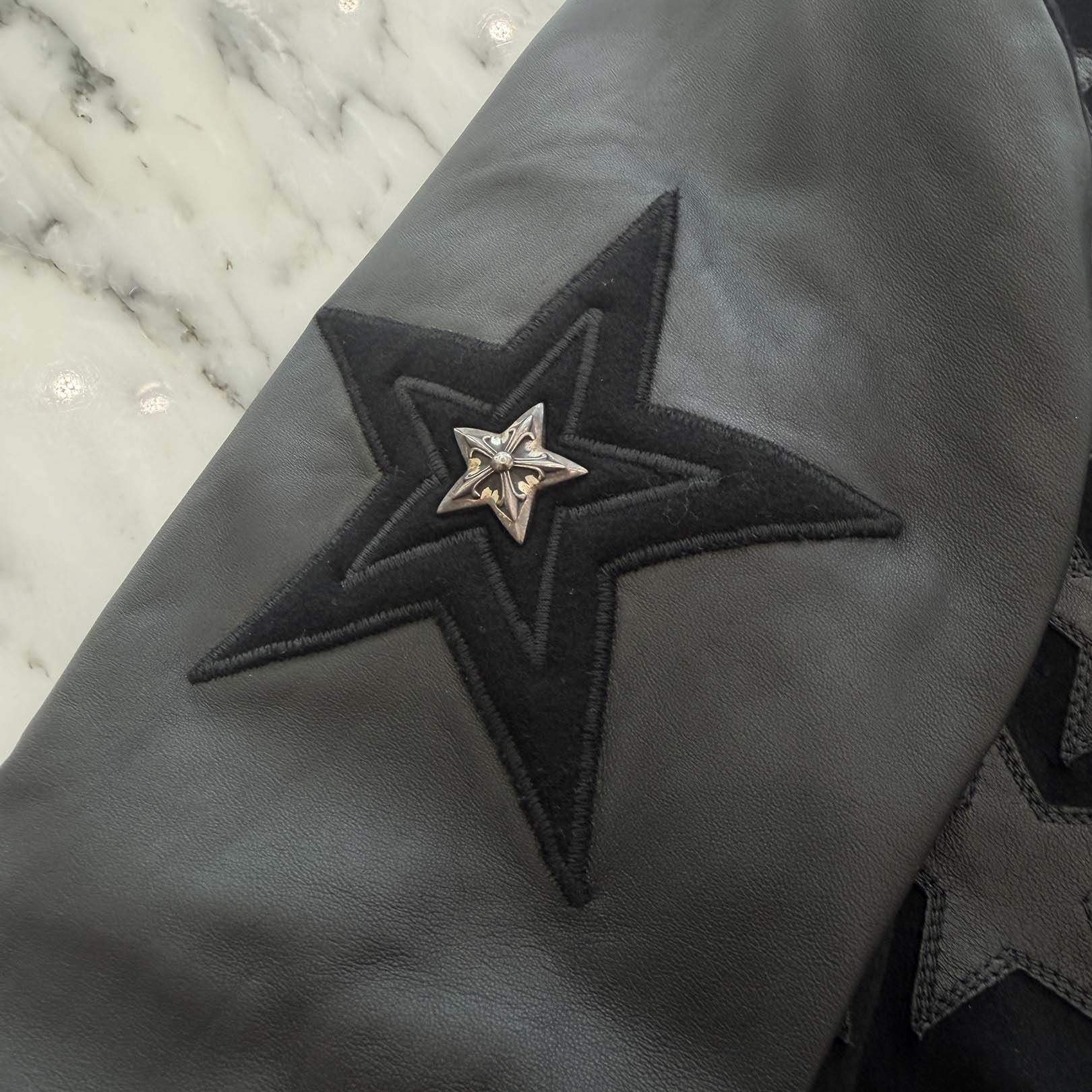 CHROME HEARTS LETTERMAN Star Leather Patch Blouson Jacket Size S