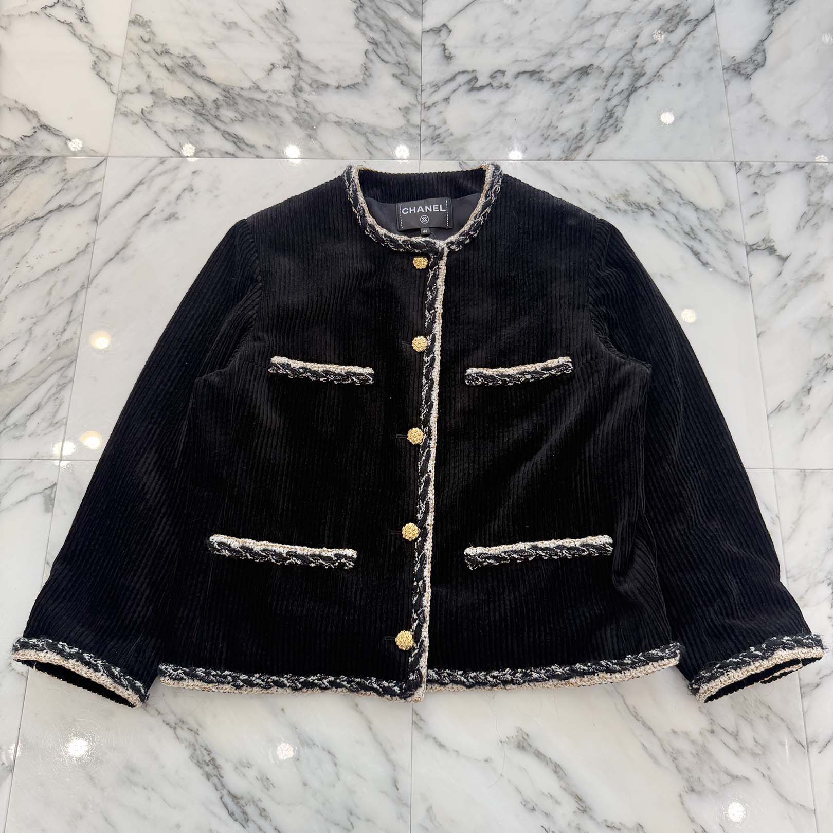 CHANEL 2025SS Tweed Trim Métiers d'Art Corduroy Jacket P80531V67678 Size 46 シャネル ツイードトリムメティエダール コーデュロイジャケット サイズ46