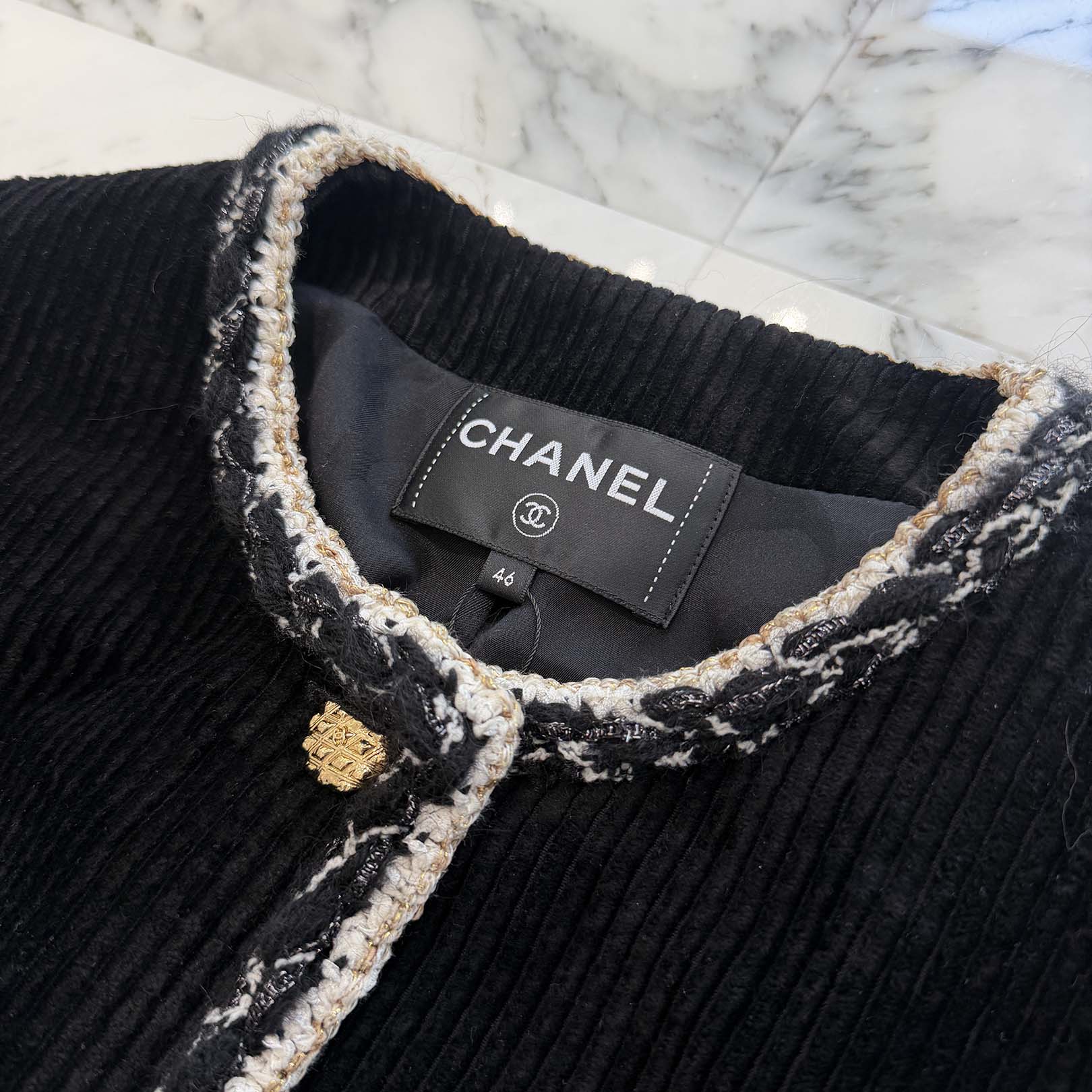 CHANEL 2025SS Tweed Trim Métiers d'Art Corduroy Jacket P80531V67678 Size 46 シャネル ツイードトリムメティエダール コーデュロイジャケット サイズ46