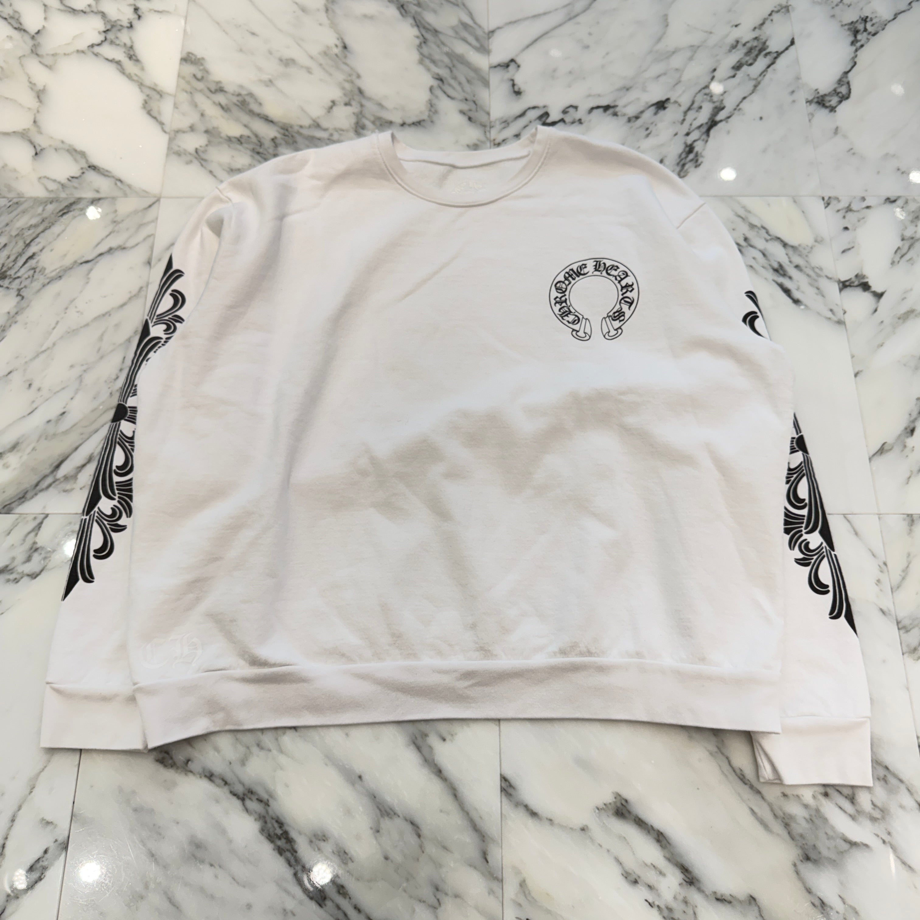 CHROME HEARTS Floral Cross Horseshoe Crewneck Sweat Shirts Size XL クロムハーツ フローラルクロス ホースシュー クルーネック スウェットシャツ サイズXL