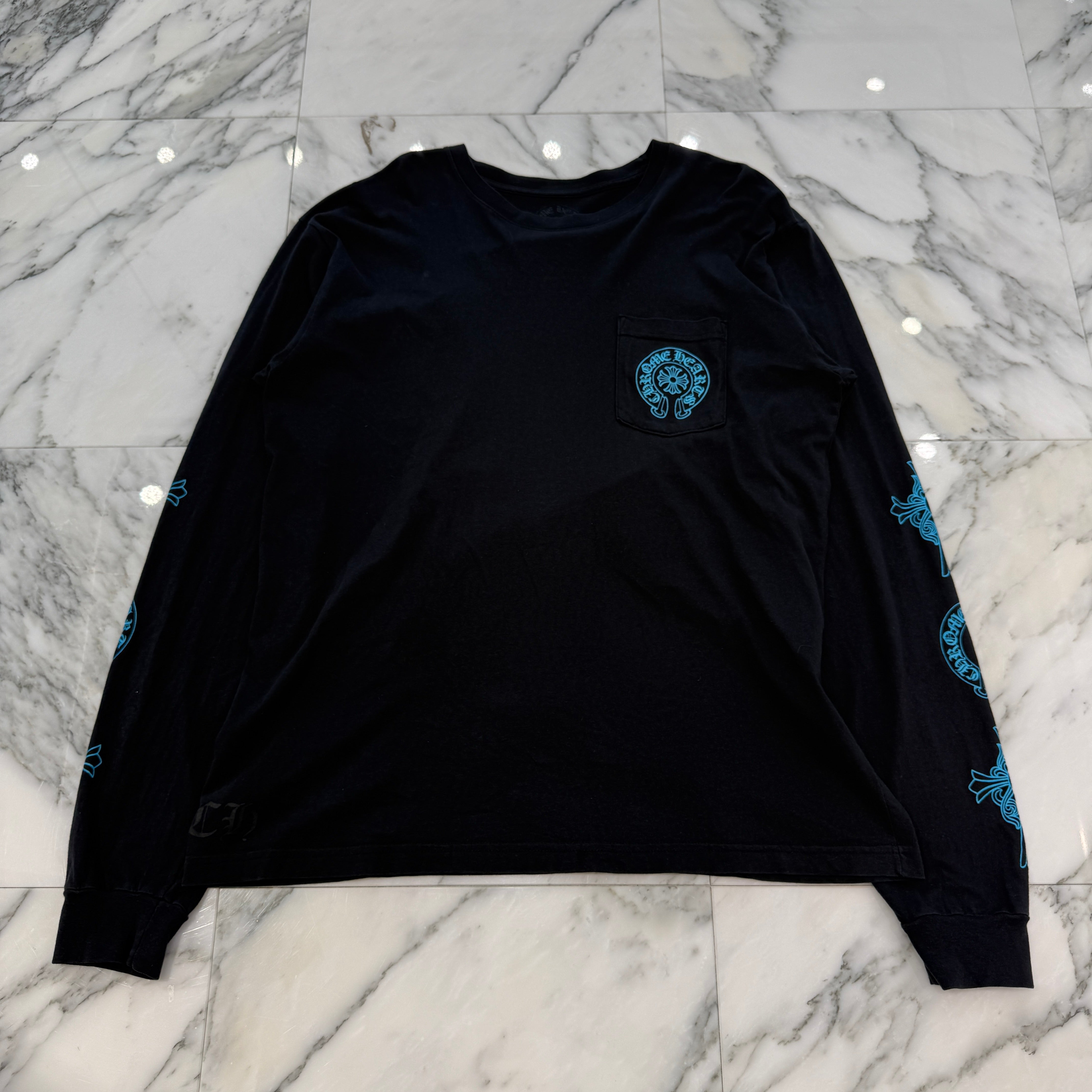 CHROME HEARTS 3 Blue Cross Horseshoe Long Sleeve Tee Size XL クロムハーツ 3 ブルークロス ホースシュー ロングスリーブTシャツ サイズXL