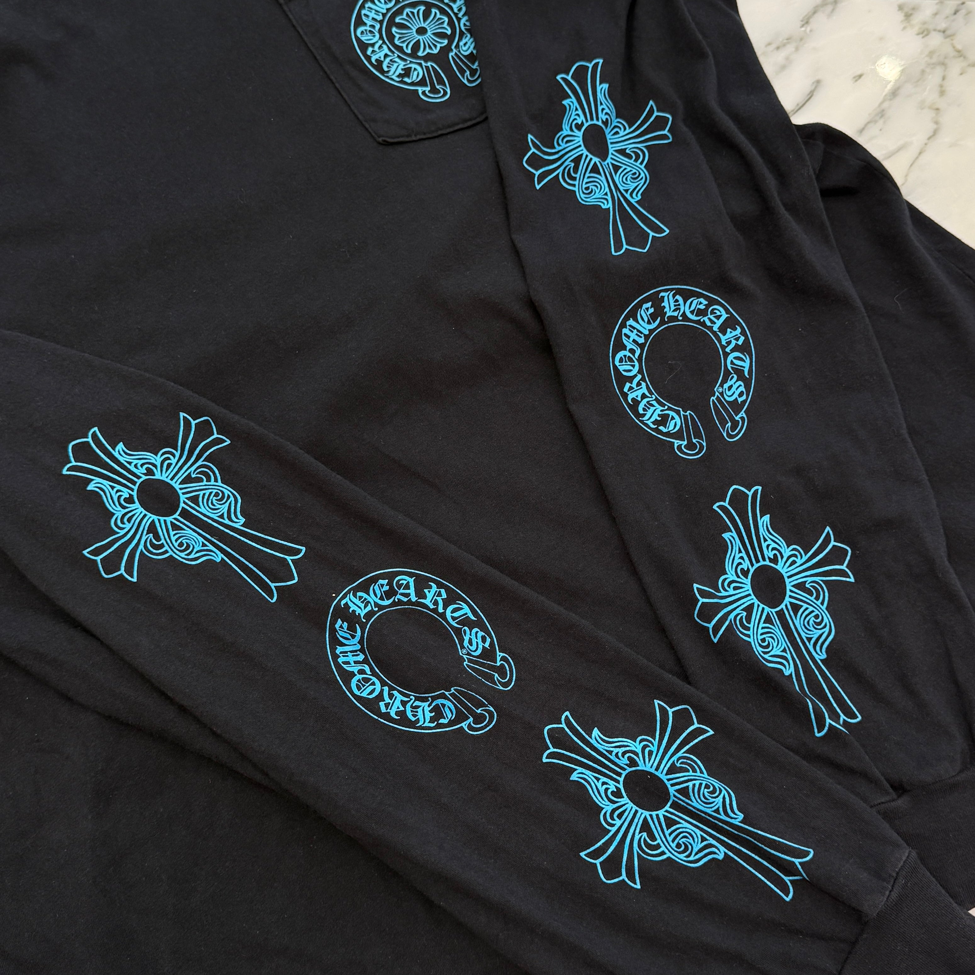 CHROME HEARTS 3 Blue Cross Horseshoe Long Sleeve Tee Size XL クロムハーツ 3 ブルークロス ホースシュー ロングスリーブTシャツ サイズXL