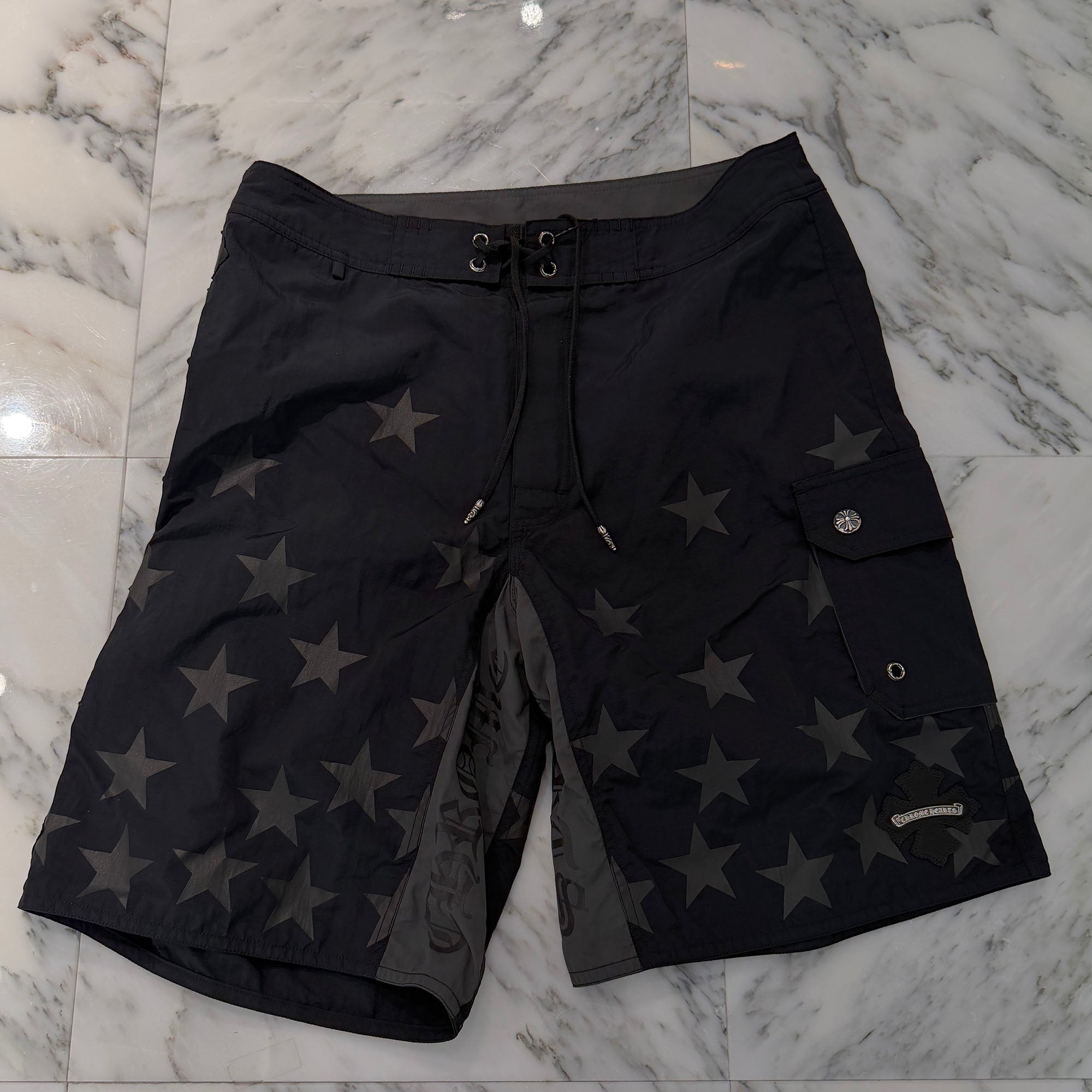 CHROME HEARTS 1 Cross Leather Patch Star Surf Short Pants Size 33 クロムハーツ 1 クロス レザーパッチ スターサーフショートパンツ サイズ33