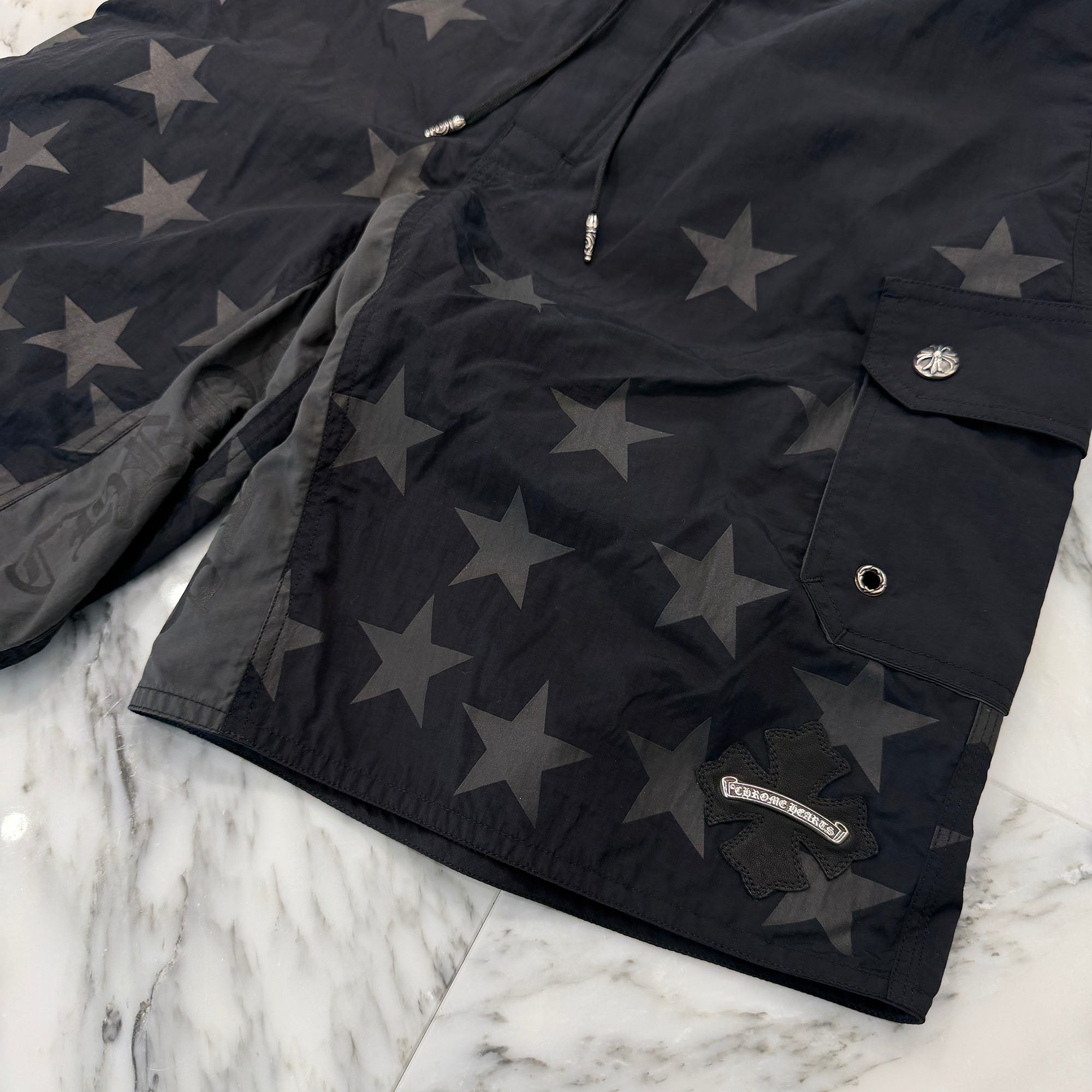 CHROME HEARTS 1 Cross Leather Patch Star Surf Short Pants Size 33 クロムハーツ 1 クロス レザーパッチ スターサーフショートパンツ サイズ33