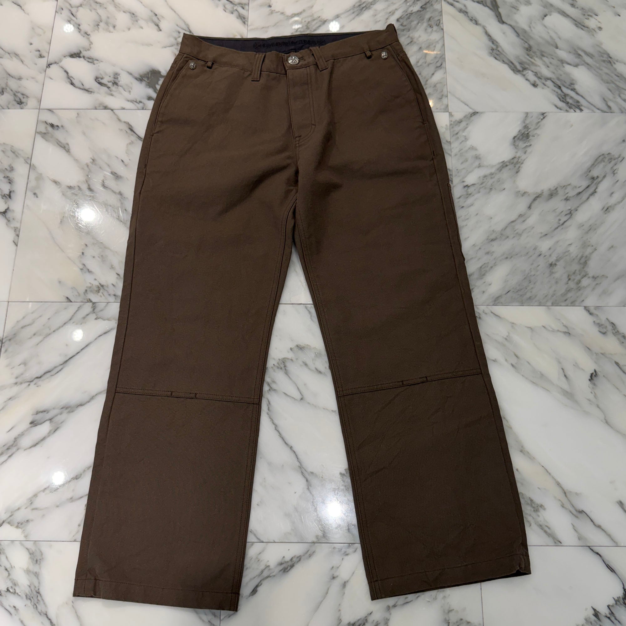 CHROME HEARTS Cemetery Cross Leather Patch Cotton Cargo Pants Size 34 クロムハーツ セメタリー クロス レザー パッチ コットン カーゴ パンツ ブラウン サイズ34