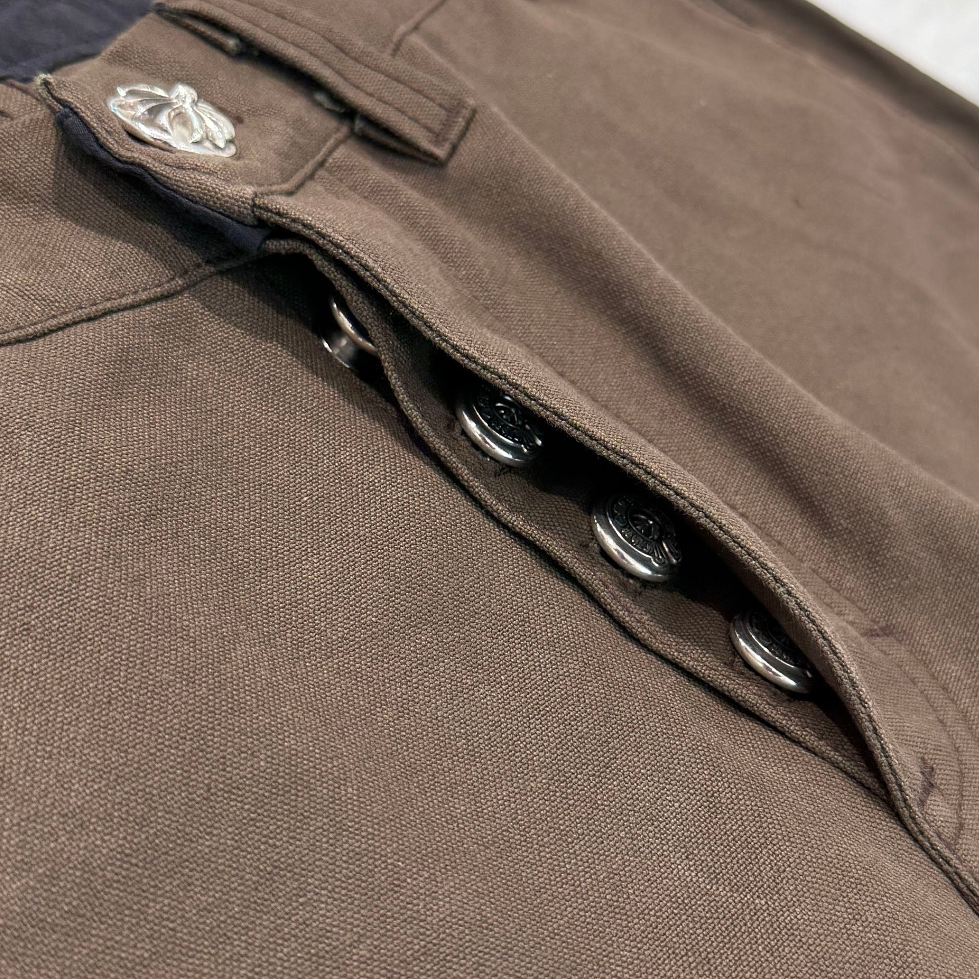 CHROME HEARTS Cemetery Cross Leather Patch Cotton Cargo Pants Size 34 クロムハーツ セメタリー クロス レザー パッチ コットン カーゴ パンツ ブラウン サイズ34