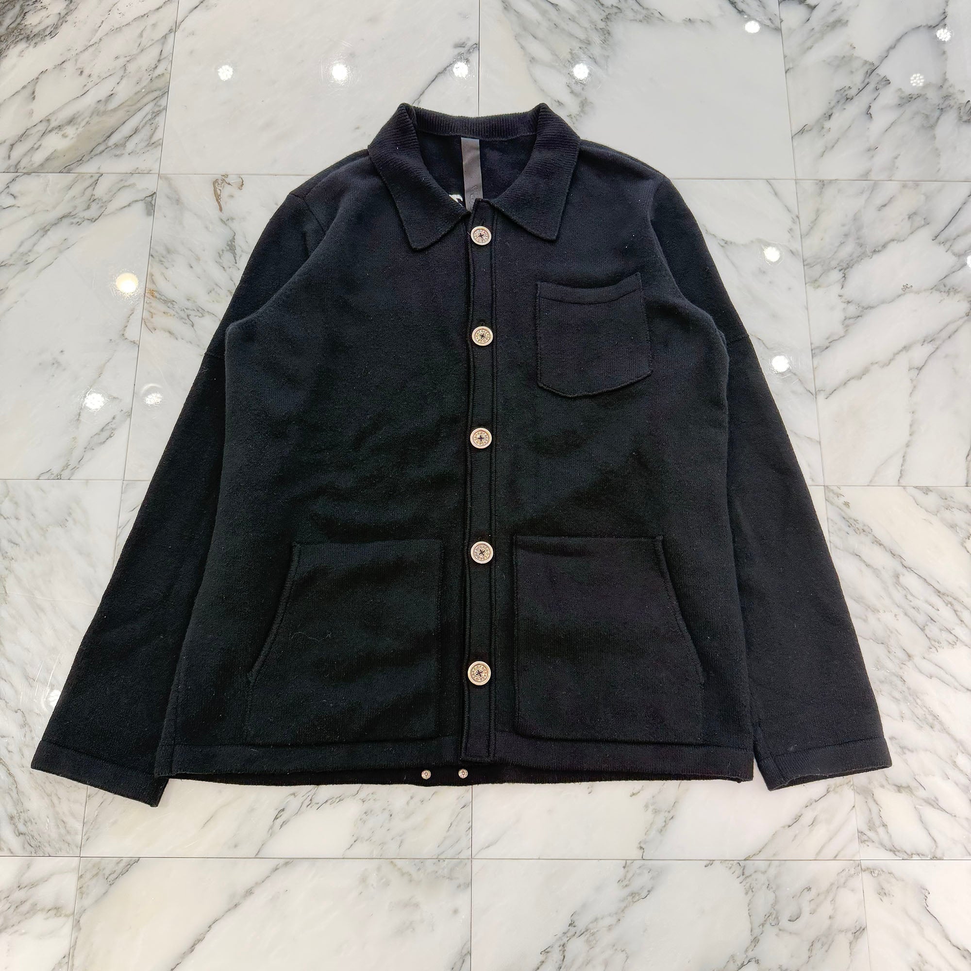 CHROME HEARTS Y NOT King Taco 3 Cemetery Cross Leather Patch Cashmere Knit Cardigan Size XL クロムハーツ ワイノット キングタコ 3セメタリークロスレザーパッチ カシミアニット カーディガン サイズXL