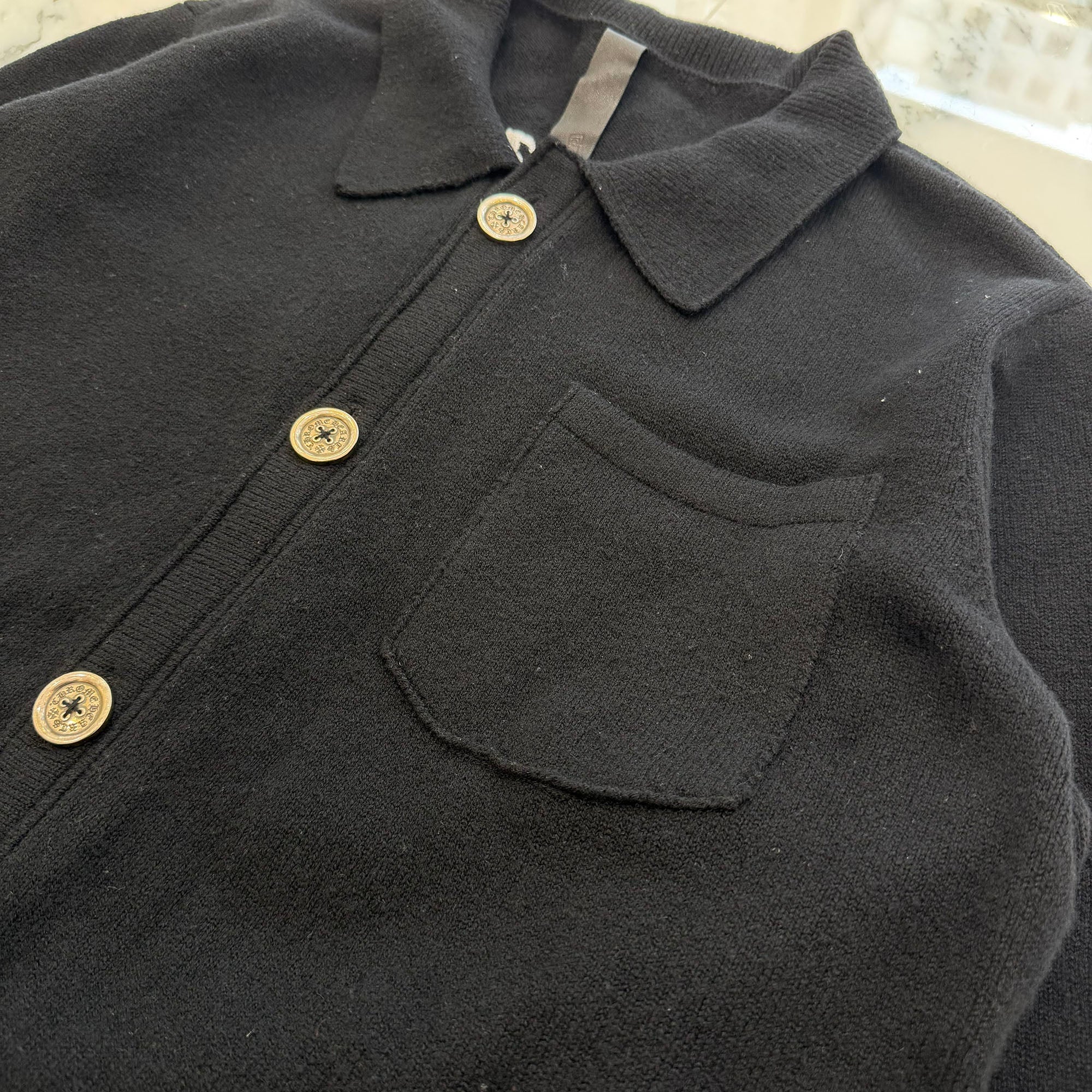 CHROME HEARTS Y NOT King Taco 3 Cemetery Cross Leather Patch Cashmere Knit Cardigan Size XL クロムハーツ ワイノット キングタコ 3セメタリークロスレザーパッチ カシミアニット カーディガン サイズXL