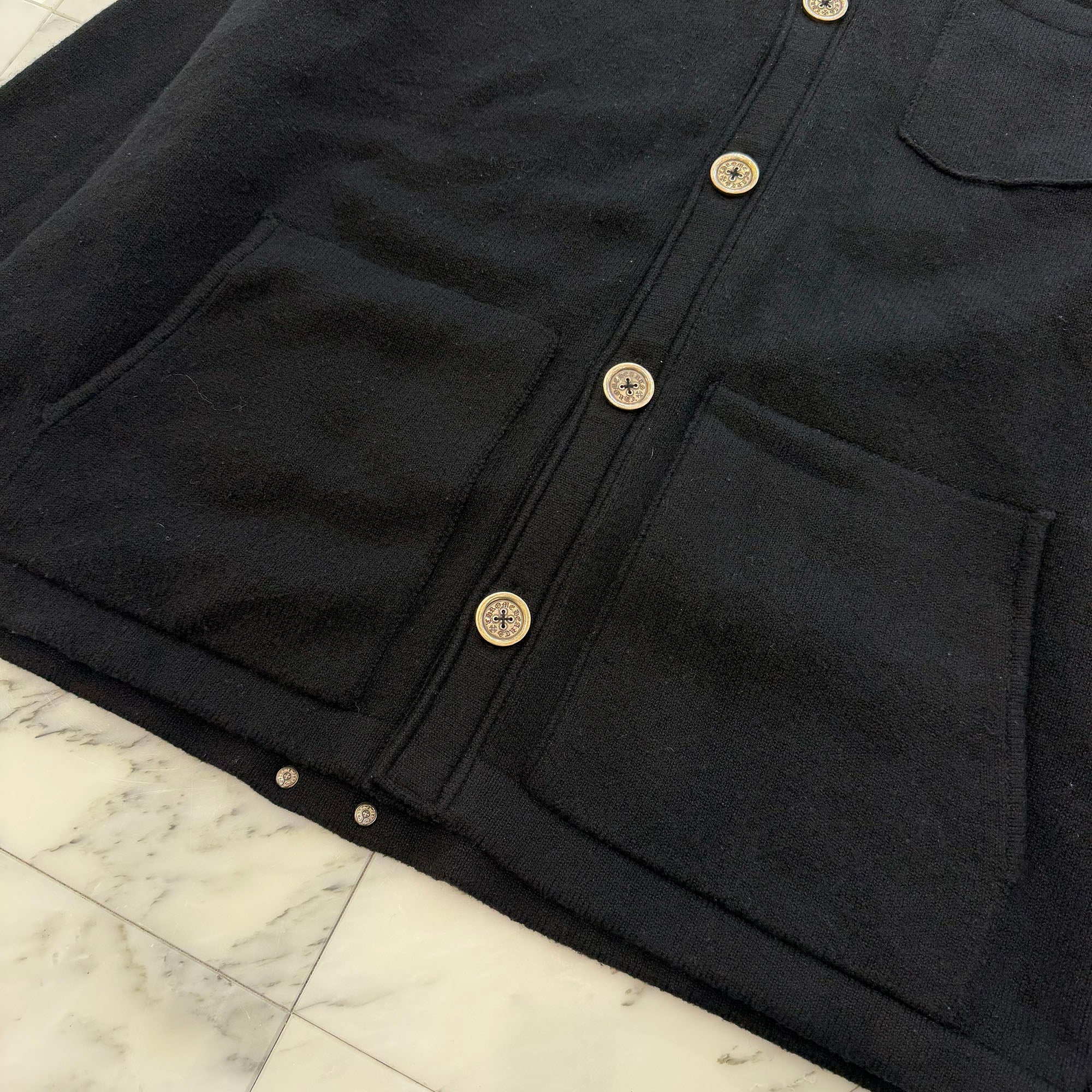 CHROME HEARTS Y NOT King Taco 3 Cemetery Cross Leather Patch Cashmere Knit Cardigan Size XL クロムハーツ ワイノット キングタコ 3セメタリークロスレザーパッチ カシミアニット カーディガン サイズXL