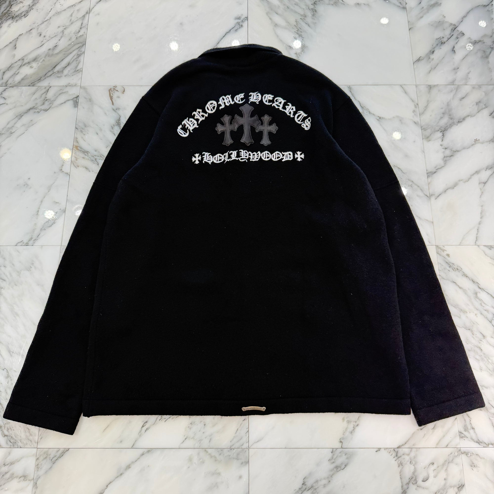 CHROME HEARTS Y NOT King Taco 3 Cemetery Cross Leather Patch Cashmere Knit Cardigan Size XL クロムハーツ ワイノット キングタコ 3セメタリークロスレザーパッチ カシミアニット カーディガン サイズXL