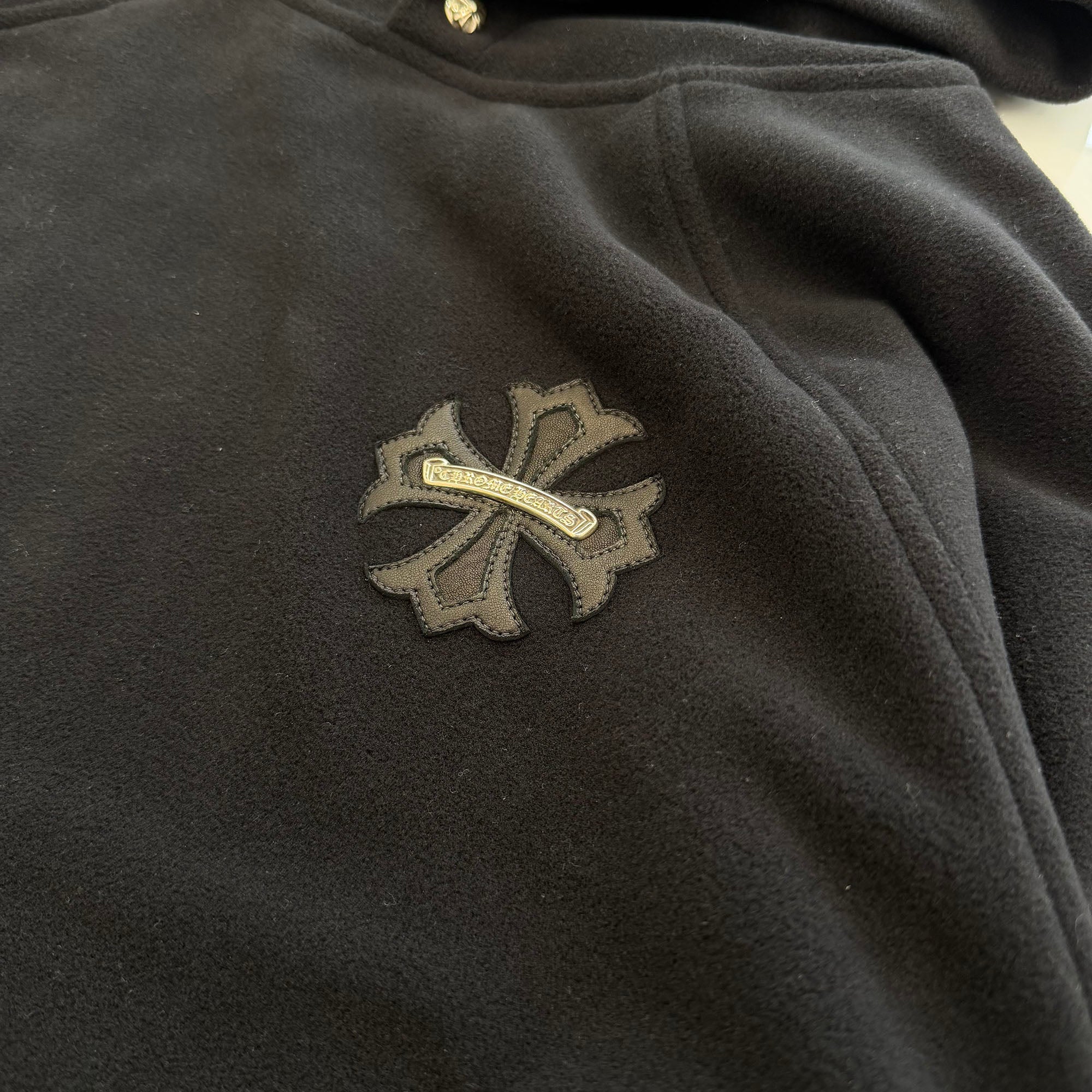 CHROME HEARTS Y NOT CH Plus Leather Patch Fleece Hoodie Size XXL