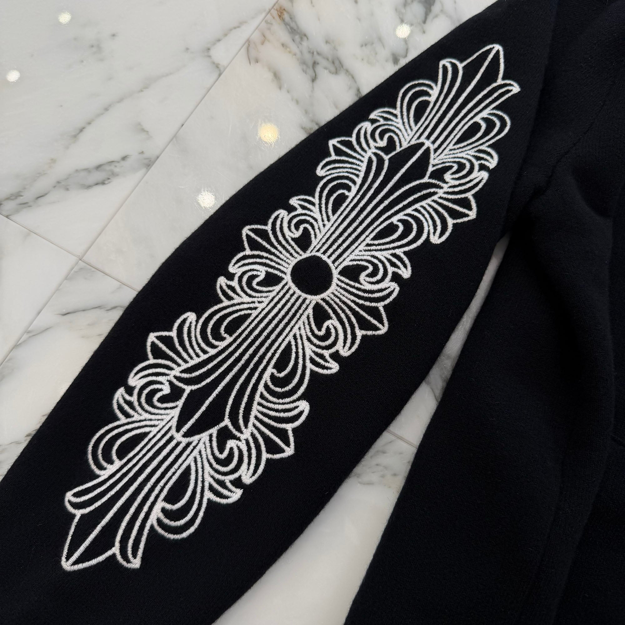 CHROME HEARTS Y NOT Floral Cross Embroidery Cashmere Knit Pullover Hoodie Size M クロムハーツ ワイノット フローラルクロス刺繍 カシミヤニット プルオーバー フーディ サイズM