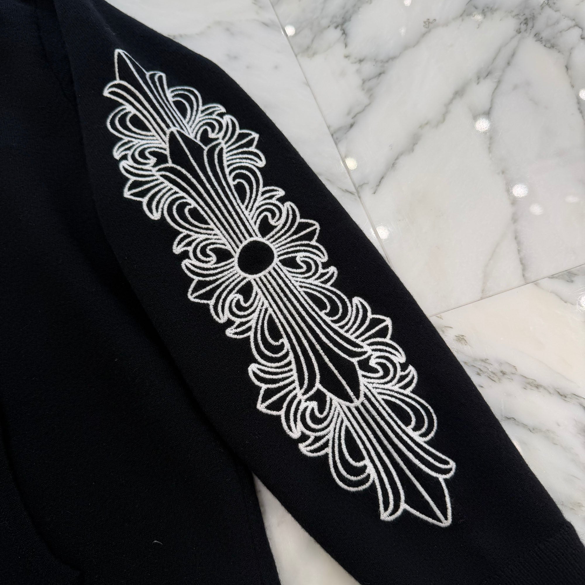 CHROME HEARTS Y NOT Floral Cross Embroidery Cashmere Knit Pullover Hoodie Size M クロムハーツ ワイノット フローラルクロス刺繍 カシミヤニット プルオーバー フーディ サイズM