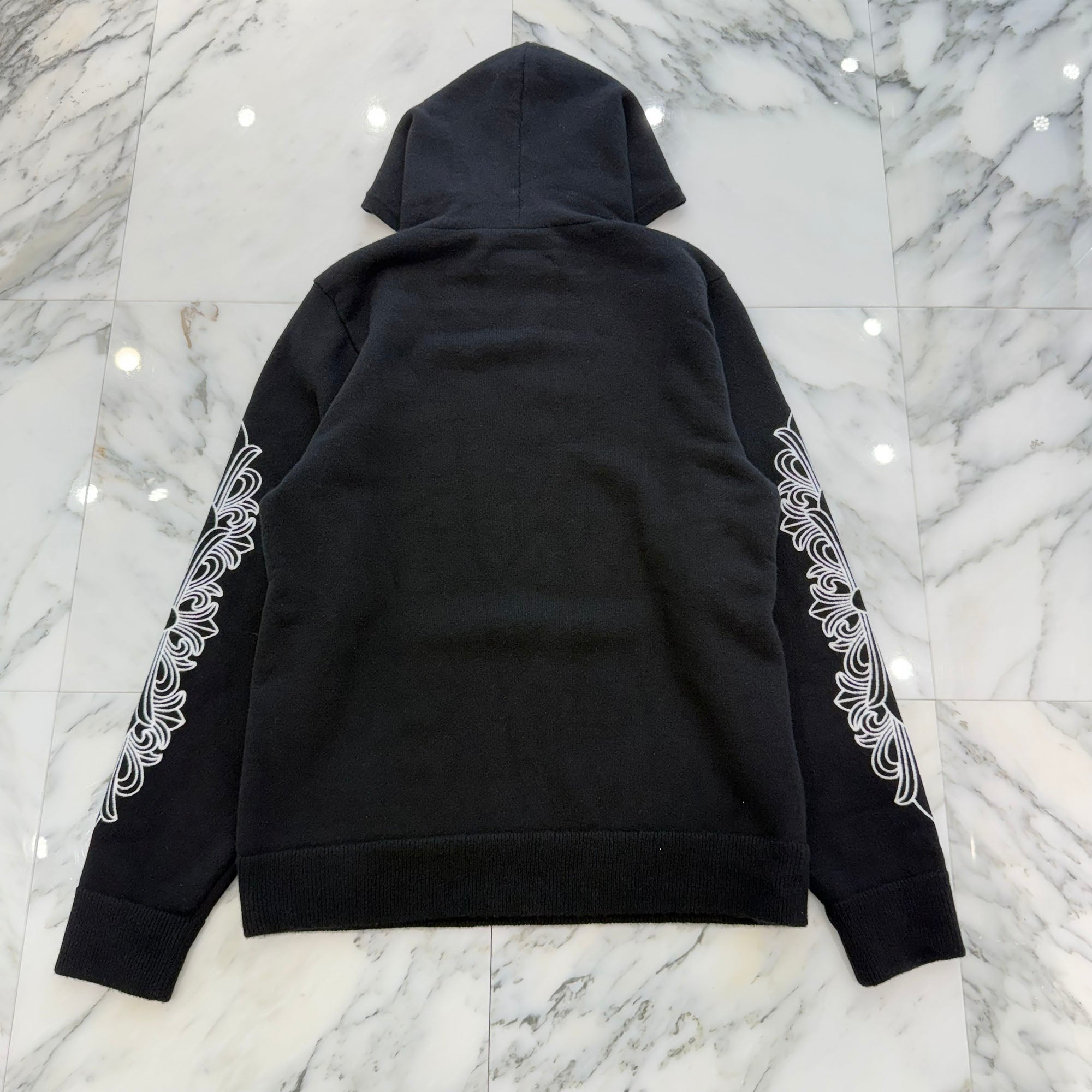 CHROME HEARTS Y NOT Floral Cross Embroidery Cashmere Knit Pullover Hoodie Size M クロムハーツ ワイノット フローラルクロス刺繍 カシミヤニット プルオーバー フーディ サイズM