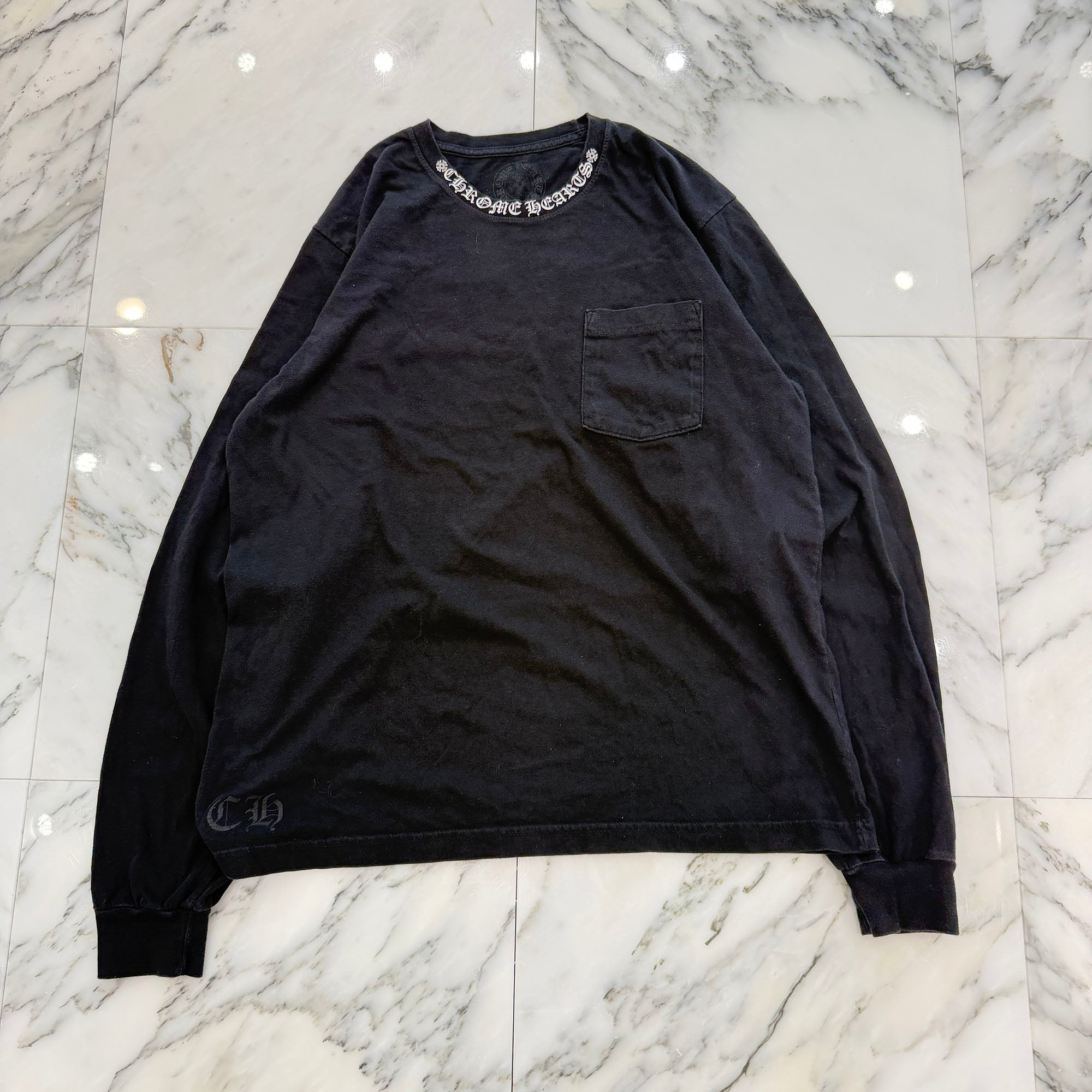 CHROME HEARTS Floral Cross Horseshoe Neck Logo Long Sleeve Tee Size L クロムハーツ フローラルクロス ホースシュー ネックロゴ ロングスリーブ Tシャツ サイズL