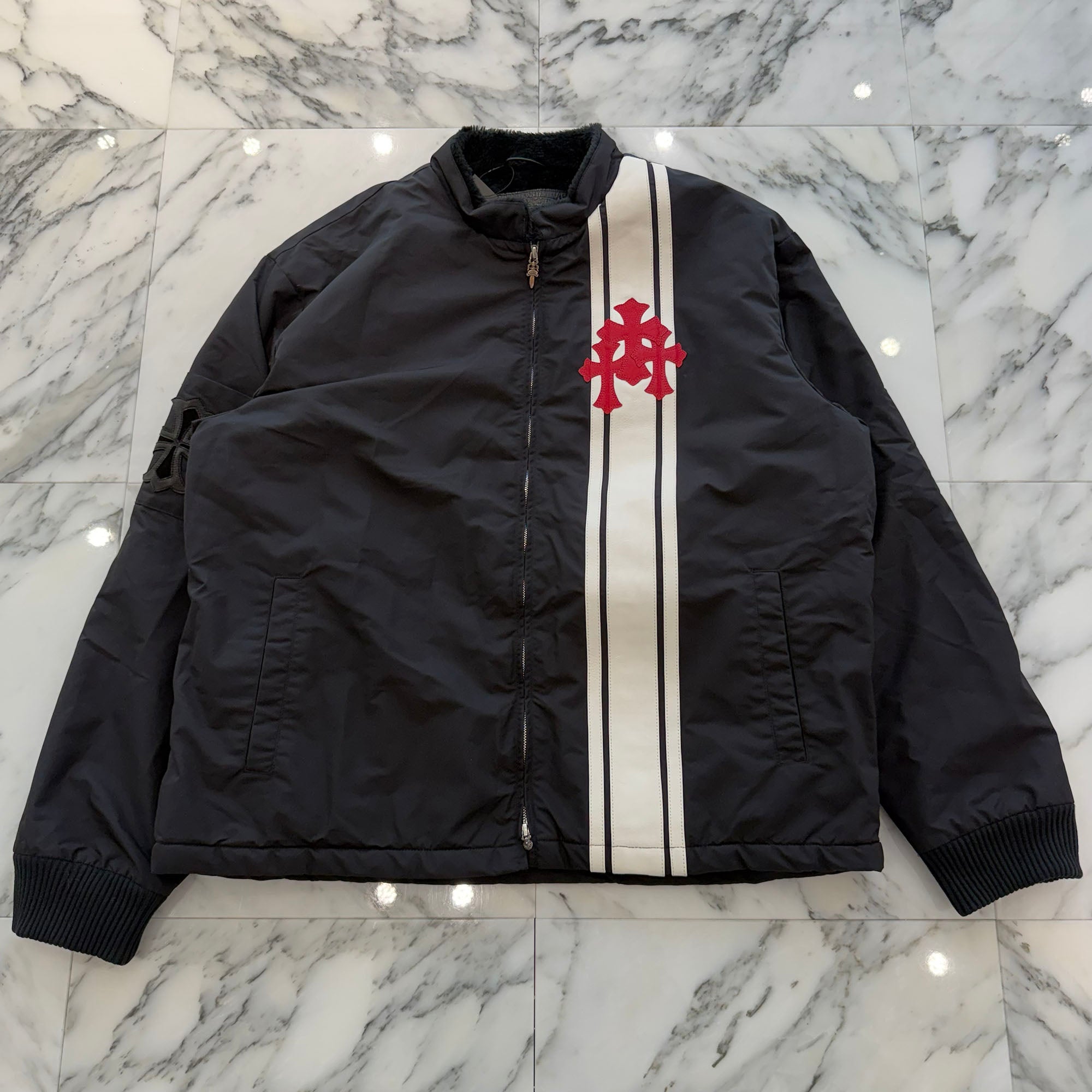 CHROME HEARTS Red 3 Cross Leather Patch Racing Zip Up Jacket Size XL クロムハーツ レッド3クロス レザーパッチ レーシング ジップアップ ジャケット サイズXL