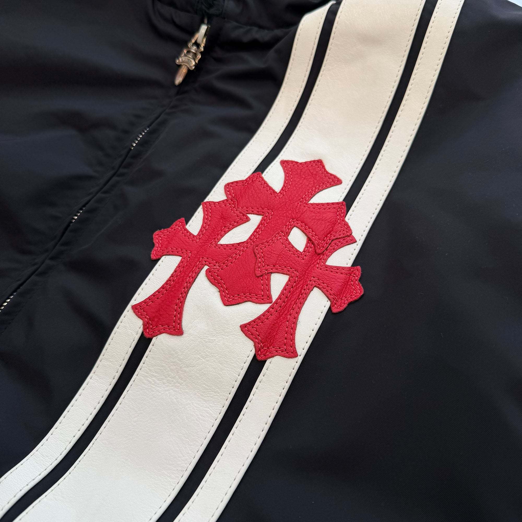 CHROME HEARTS Red 3 Cross Leather Patch Racing Zip Up Jacket Size XL クロムハーツ レッド3クロス レザーパッチ レーシング ジップアップ ジャケット サイズXL