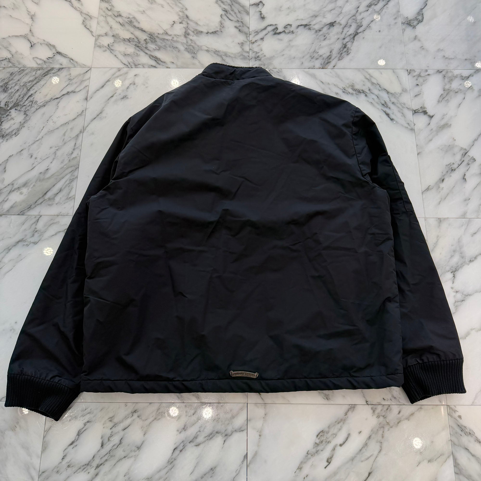 CHROME HEARTS Red 3 Cross Leather Patch Racing Zip Up Jacket Size
