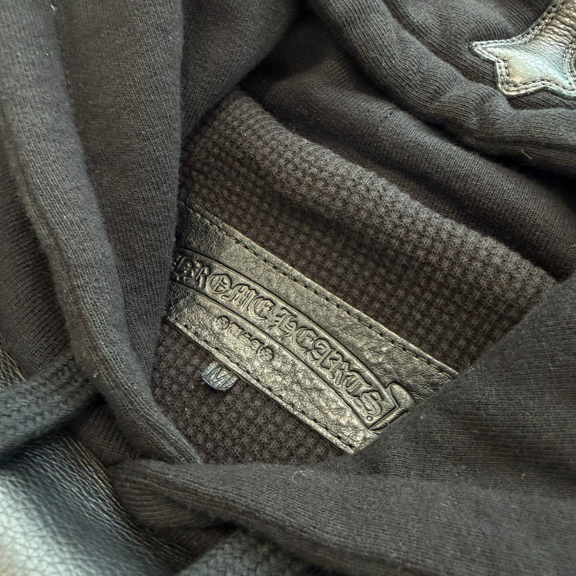 CHROME HEARTS 1 Cross Leather Patch Pullover Leather Hoodie Size M クロムハーツ 1クロスレザーパッチ プルオーバー レザーフーディ サイズM