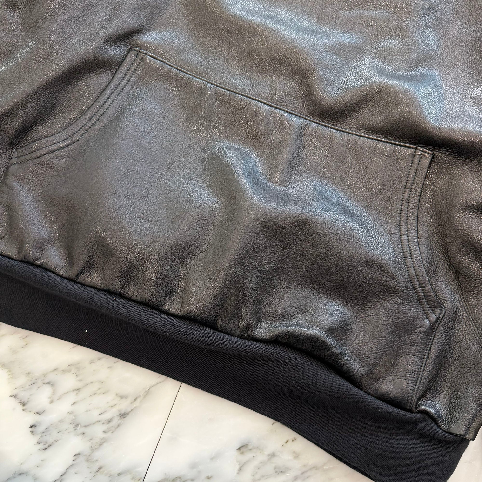 CHROME HEARTS 1 Cross Leather Patch Pullover Leather Hoodie Size M クロムハーツ 1クロスレザーパッチ プルオーバー レザーフーディ サイズM