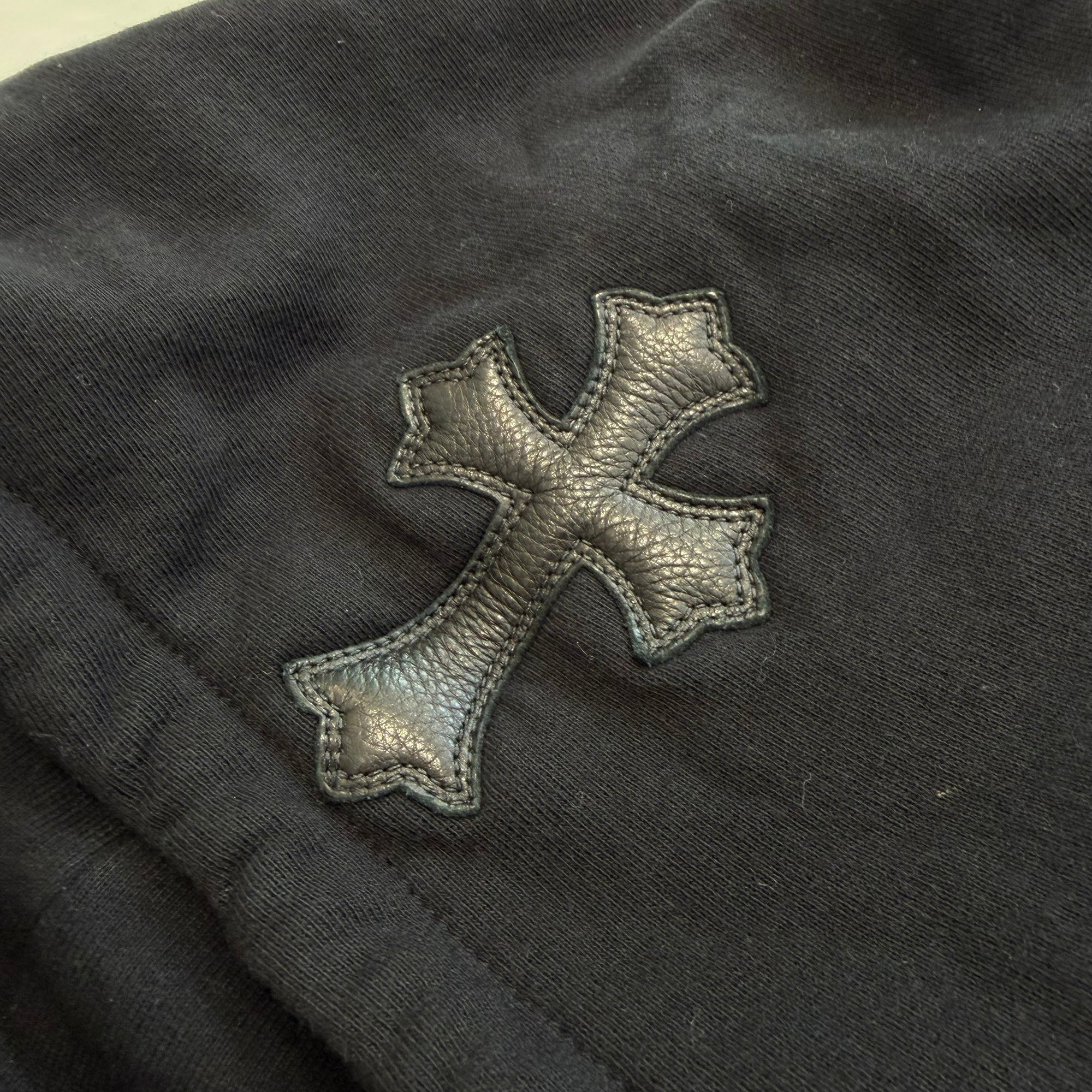 CHROME HEARTS 1 Cross Leather Patch Pullover Leather Hoodie Size M クロムハーツ 1クロスレザーパッチ プルオーバー レザーフーディ サイズM