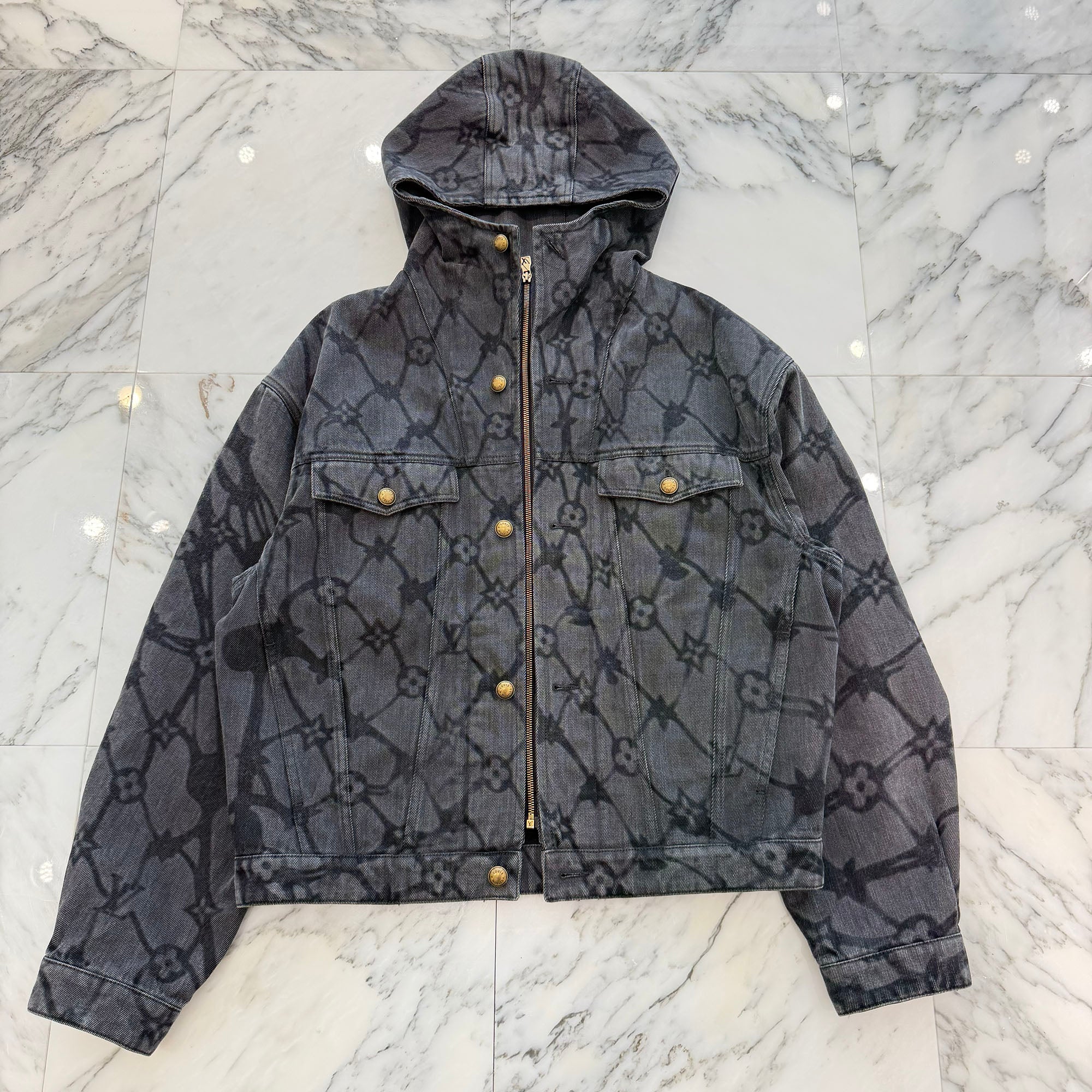 LOUIS VUITTON 2024SS Monogram Hoodie Denim Jacket HRA15W Size 50 ルイヴィトン モノグラム フーディ デニム ジャケット サイズ50