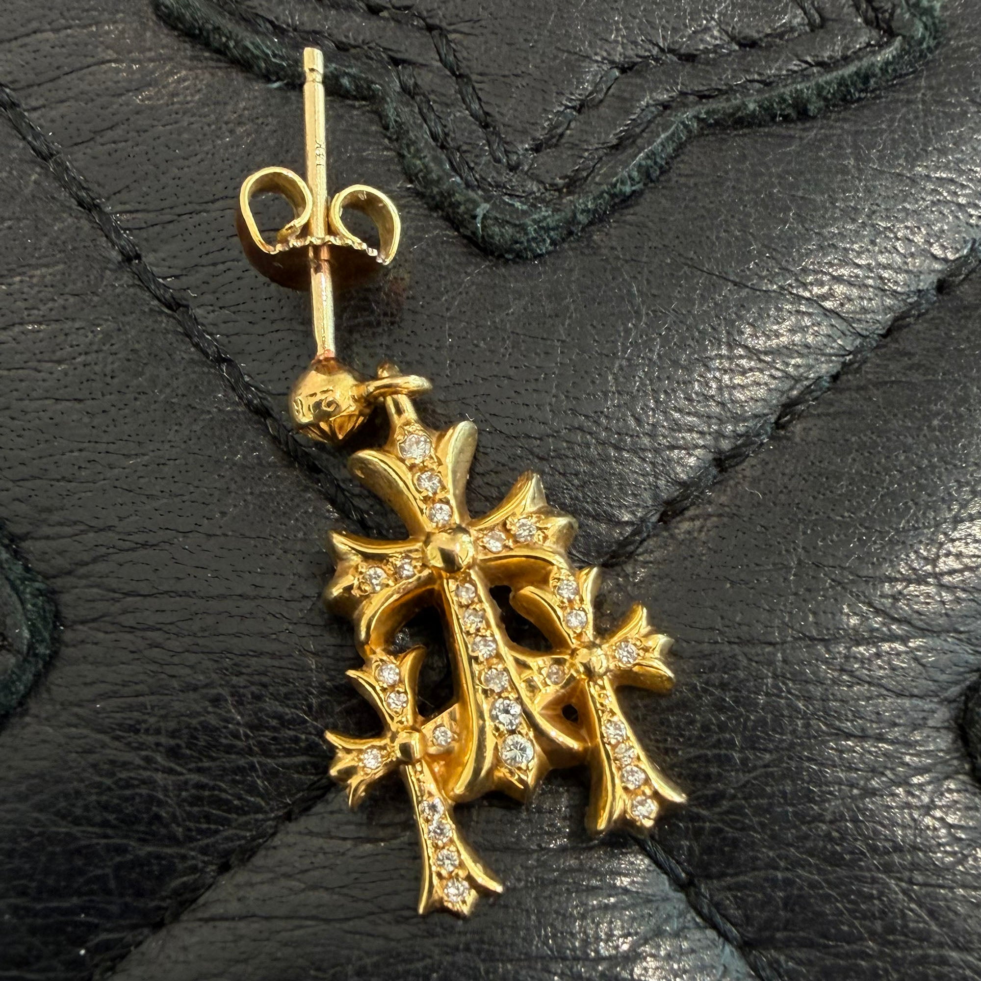 CHROME HEARTS 22K Triple Cross Earring Pave Diamond クロムハーツ 22K トリプルクロス イヤリング パヴェダイヤモンド