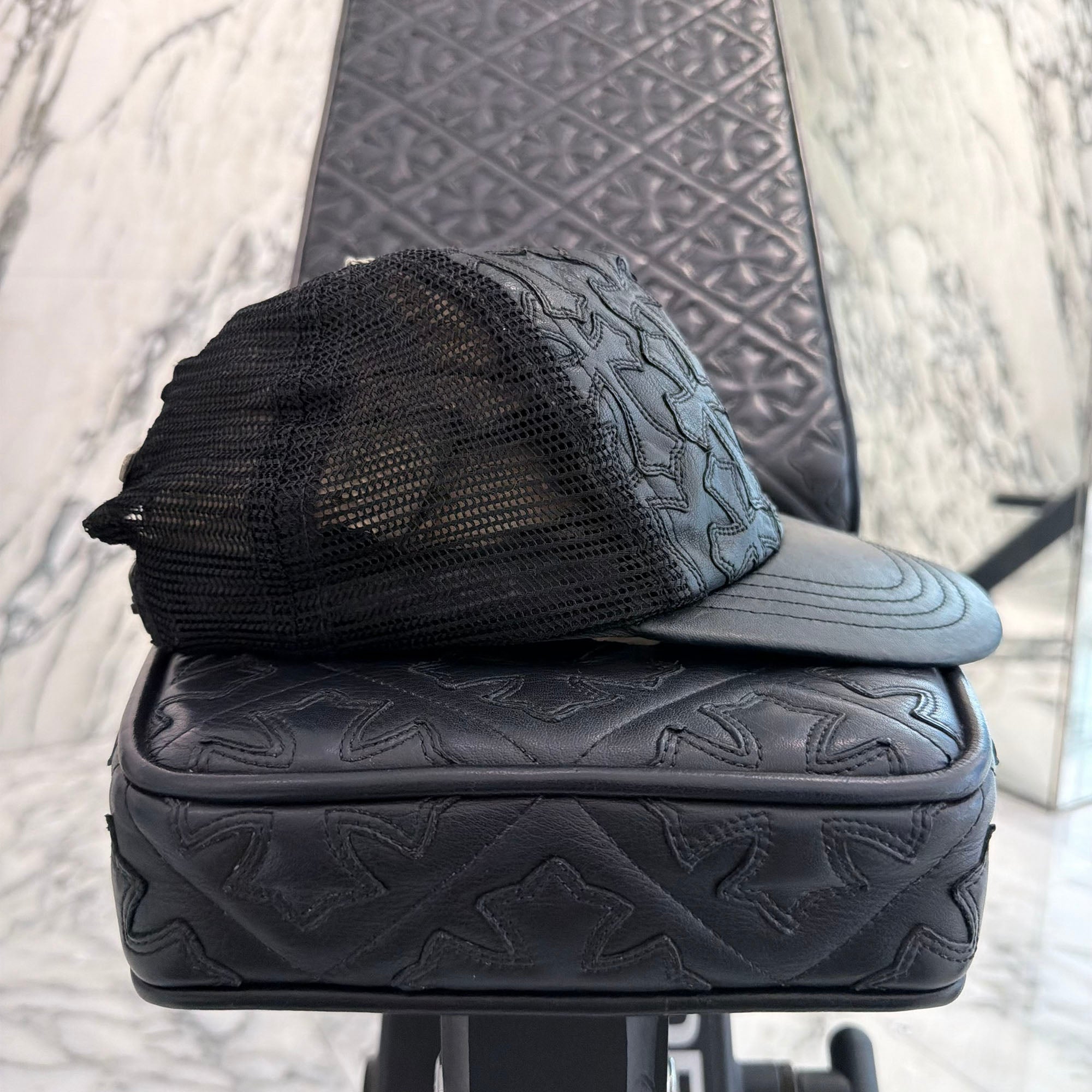 CHROME HEARTS Cemetary Cross Leather Patch Trucker Cap クロムハーツ セメタリークロス レザーパッチ トラッカーキャップ