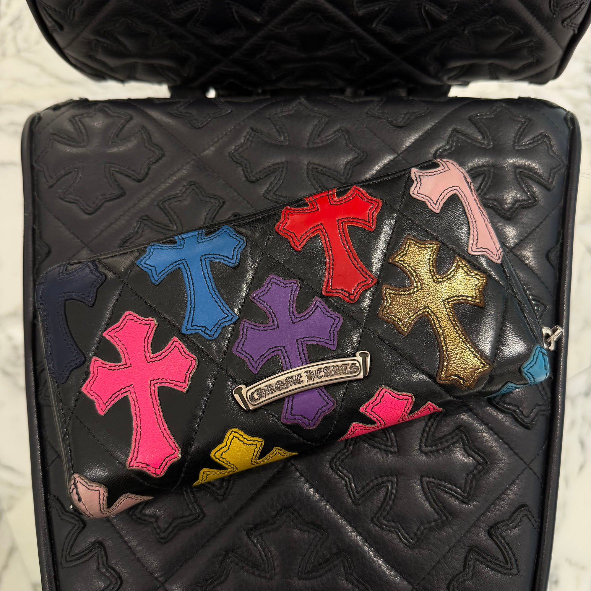 CHROME HEARTS Multi Cemetery Cross Leather Patch Quilting Wallet クロムハーツ マルチ セメタリークロス レザーパッチ キルティング ウォレット