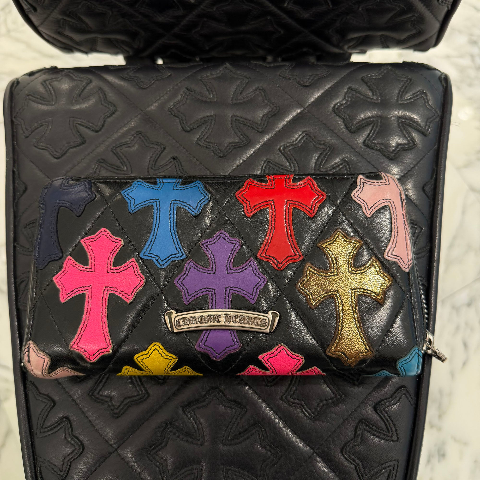 CHROME HEARTS Multi Cemetery Cross Leather Patch Quilting Wallet クロムハーツ マルチ セメタリークロス レザーパッチ キルティング ウォレット
