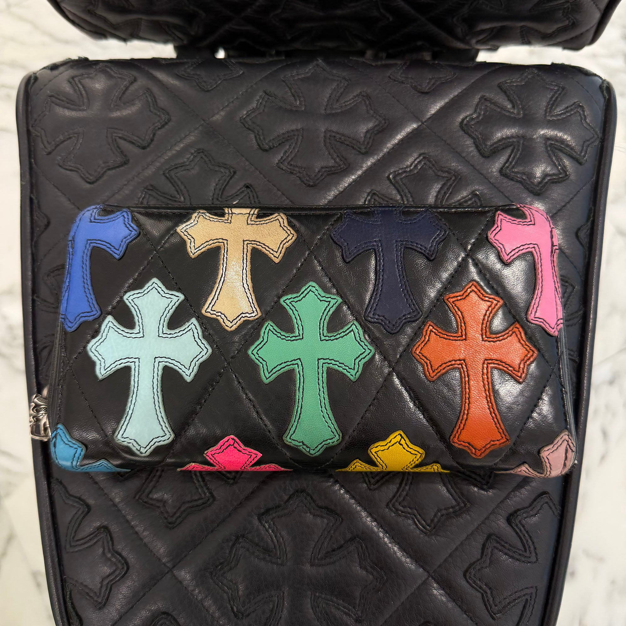 CHROME HEARTS Multi Cemetery Cross Leather Patch Quilting Wallet クロムハーツ マルチ セメタリークロス レザーパッチ キルティング ウォレット