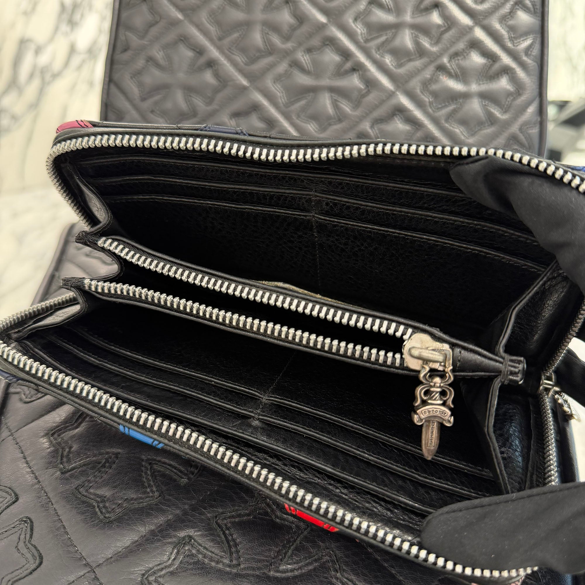 CHROME HEARTS Multi Cemetery Cross Leather Patch Quilting Wallet クロムハーツ マルチ セメタリークロス レザーパッチ キルティング ウォレット